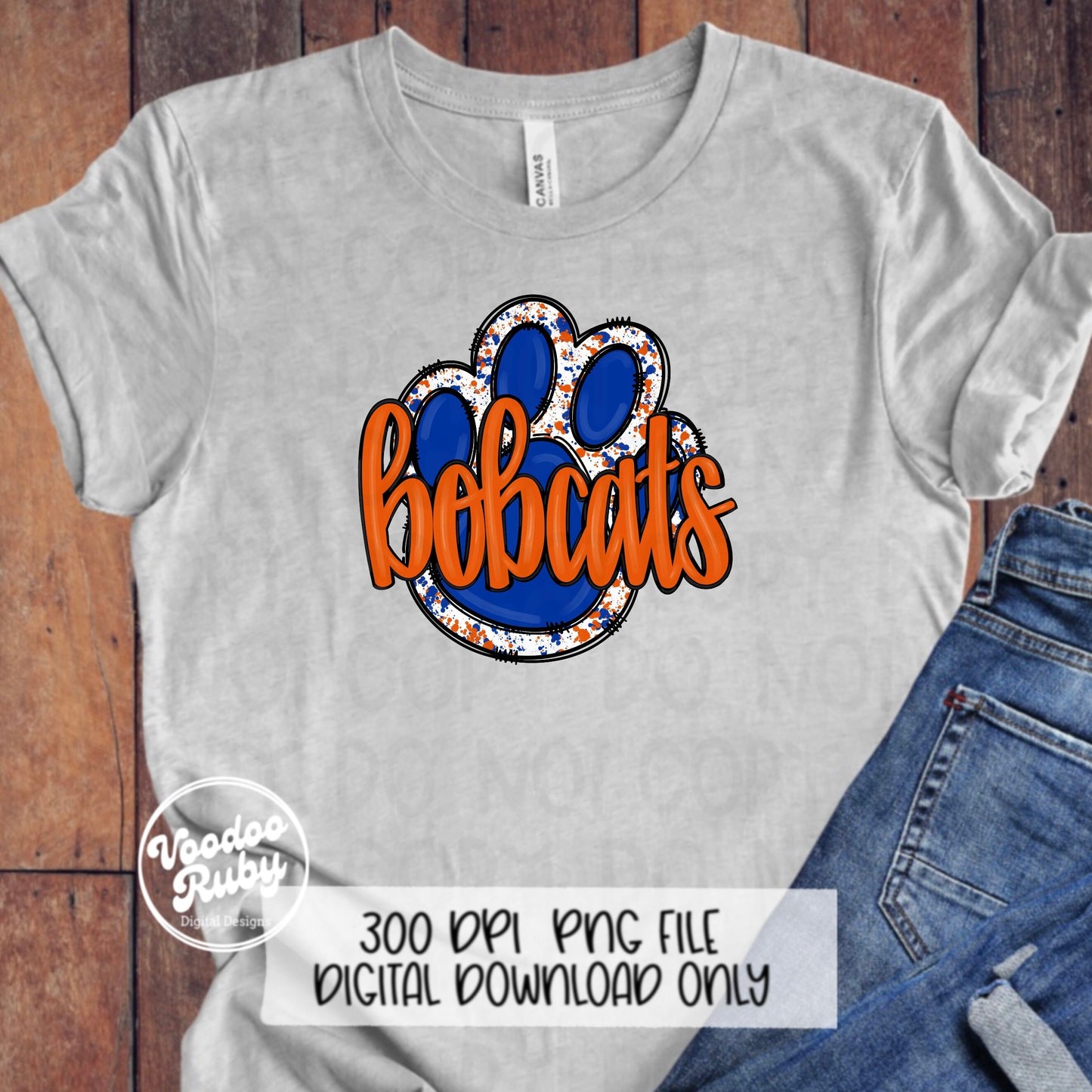 Bobcats PNG Design Sublimation Hand Drawn Digital Download Football PNG Paw Blue Orange Bobcats Football DTF Printable Mascot Clip Art