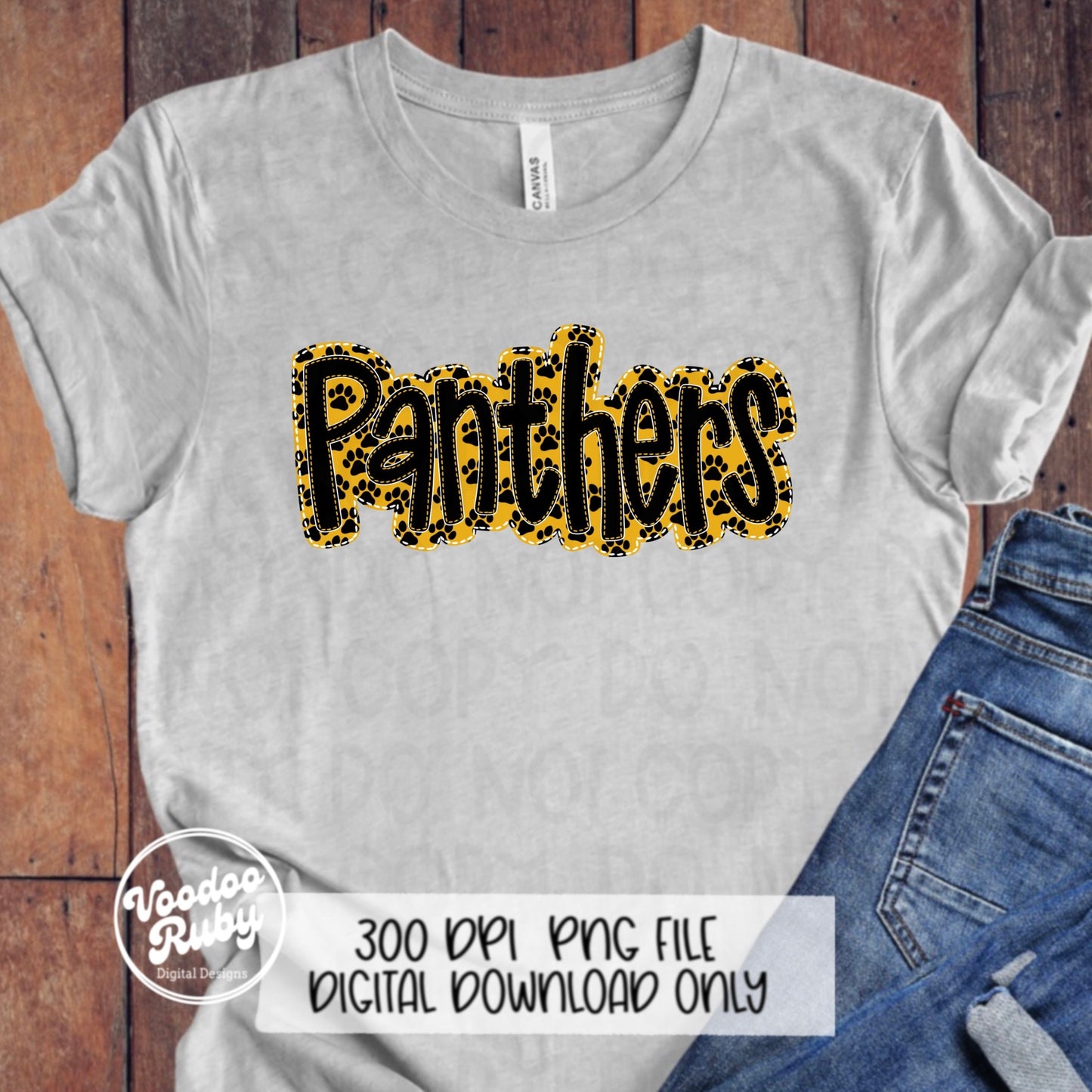 Panthers PNG Design Sublimation Embroidery Faux Applique Hand Drawn Digital Download Black Yellow Panthers DTF Printable Mascot Football