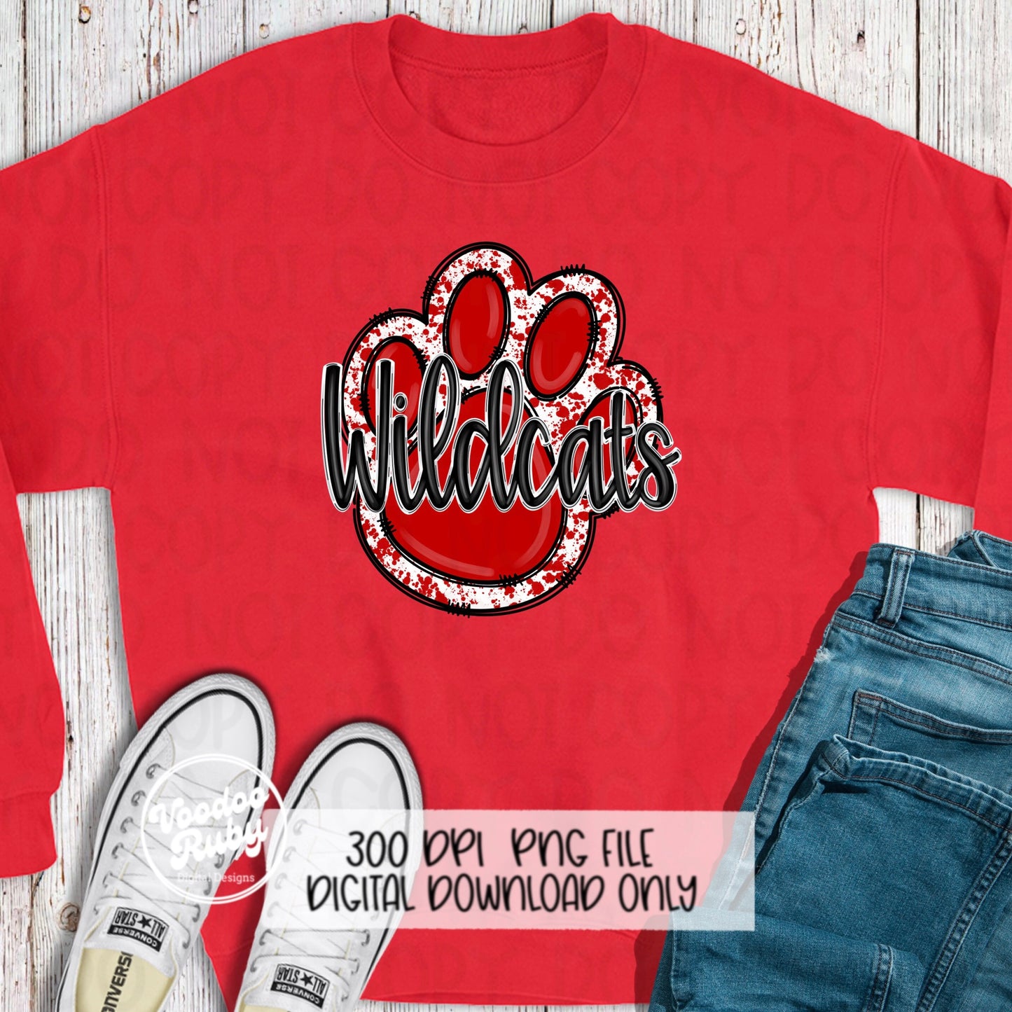 Wildcats PNG Design Hand Drawn Digital Download Football PNG Sublimation Red Wildcats png Mascot DTF Printable Clip Art Cheer png