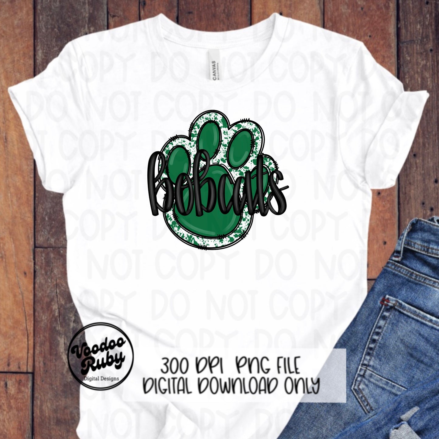 Bobcats PNG Design Sublimation Hand Drawn Digital Download Football PNG Paw Green Bobcats Football DTF Printable