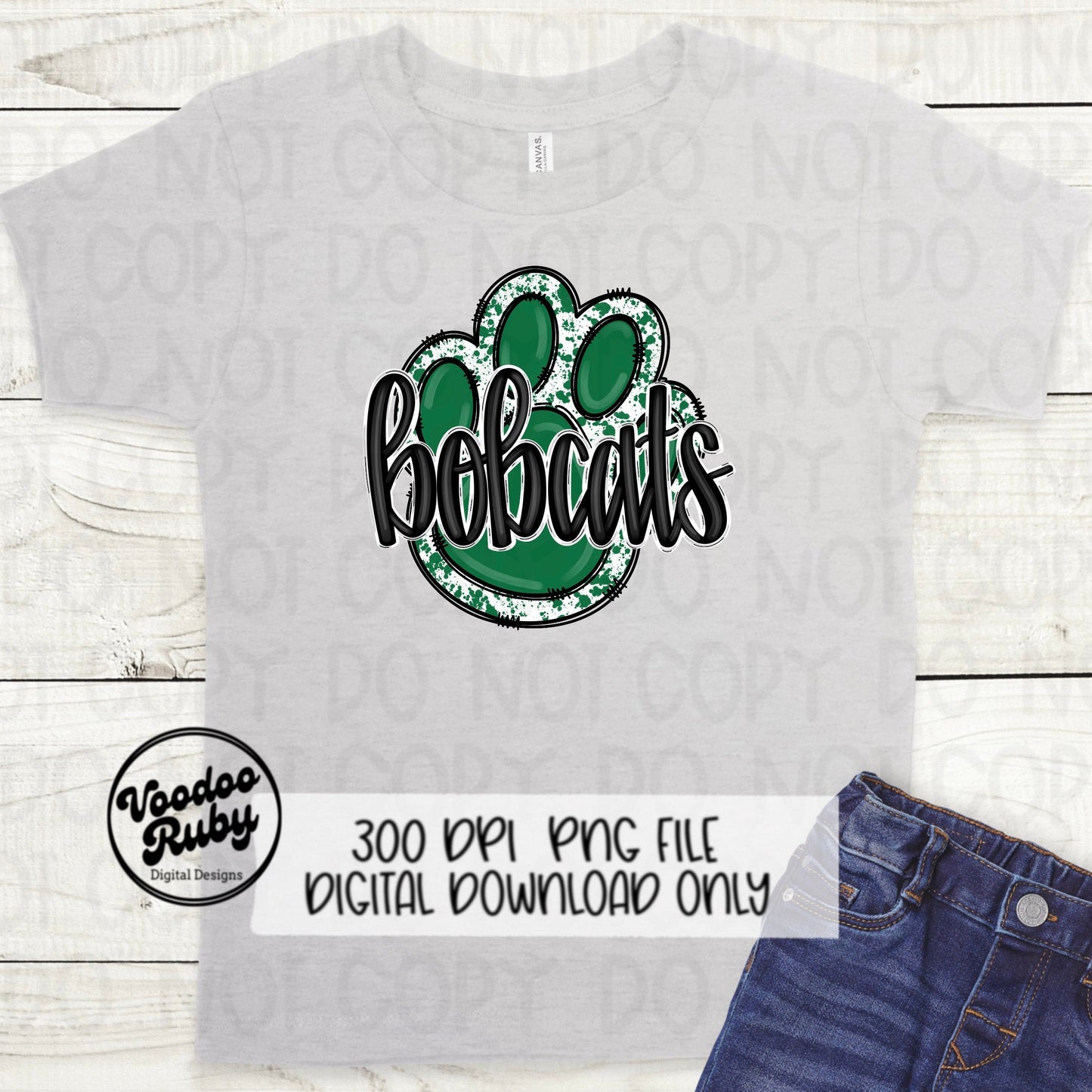 Bobcats PNG Design Sublimation Hand Drawn Digital Download Football PNG Paw Green Bobcats Football DTF Printable