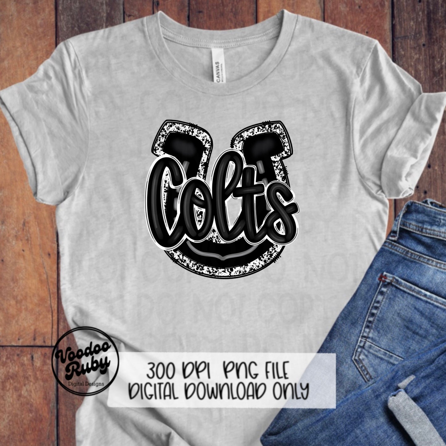 Colts PNG Design Sublimation Hand Drawn Digital Download Black Colts Football Mascot DTF Printable