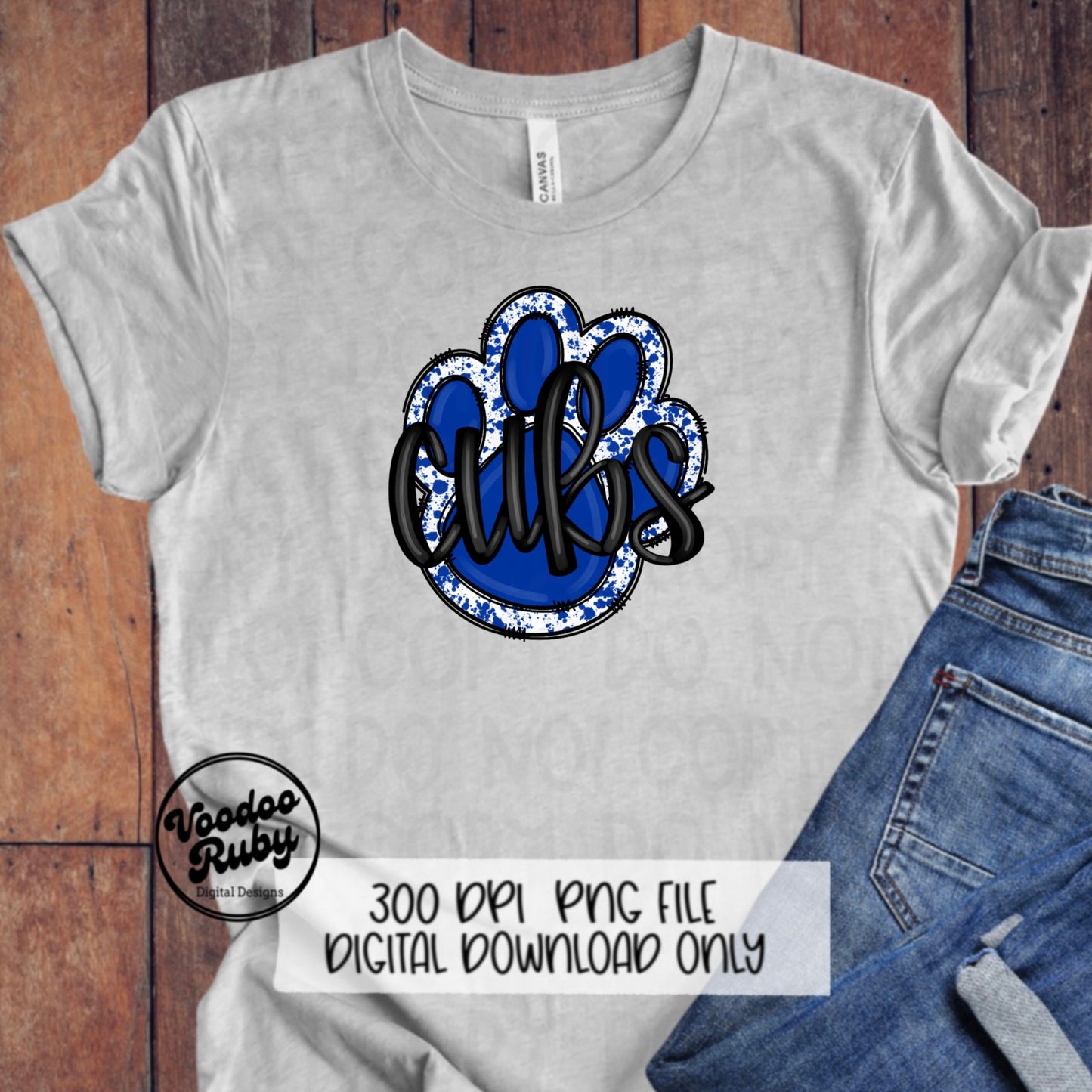 Cubs PNG Design Hand Drawn Digital Download Football PNG Blue Cubs Paw Print Sublimation DTF Printable Cubs Mascot png Clip Art