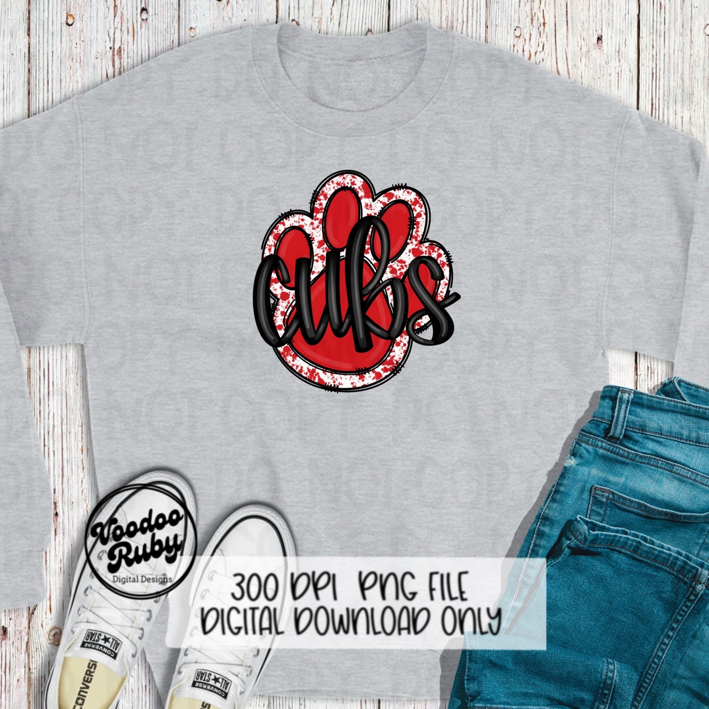 Cubs PNG Design Sublimation Hand Drawn Digital Download Football PNG Red Cubs Paw DTF Printable Mascot png Clip Art