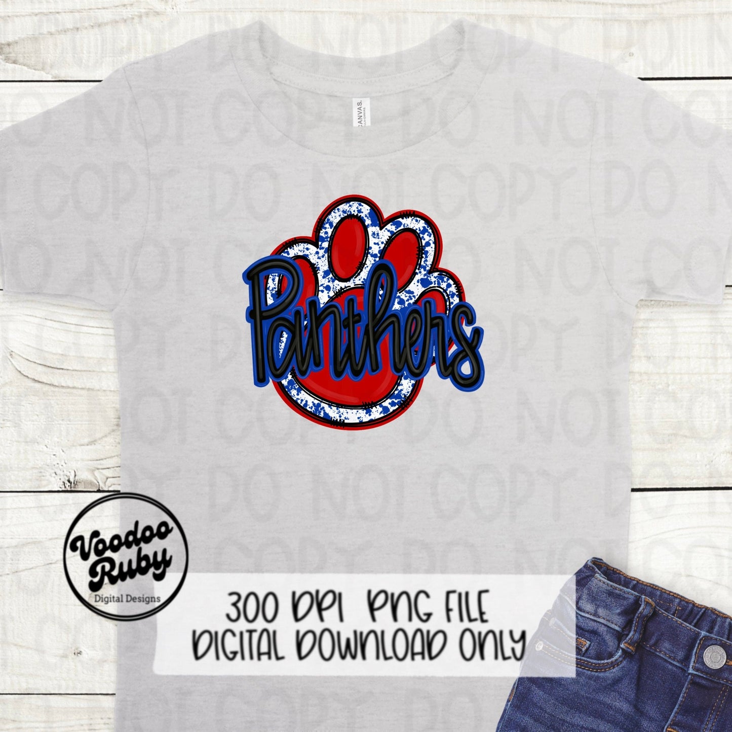 Panthers PNG Design Hand Drawn Digital Download Football PNG Blue Red Panthers Paw Print Sublimation DTF Printable Panthers Mascot png