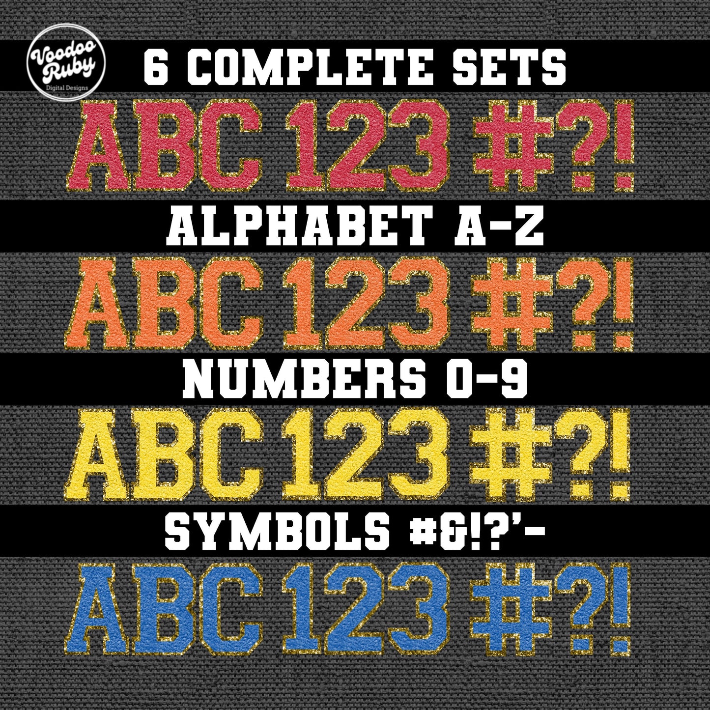 Chenille Alphabet & Numbers PNG Bundle: Sports Font, Sublimation, DTF Printable (Digital Download)
