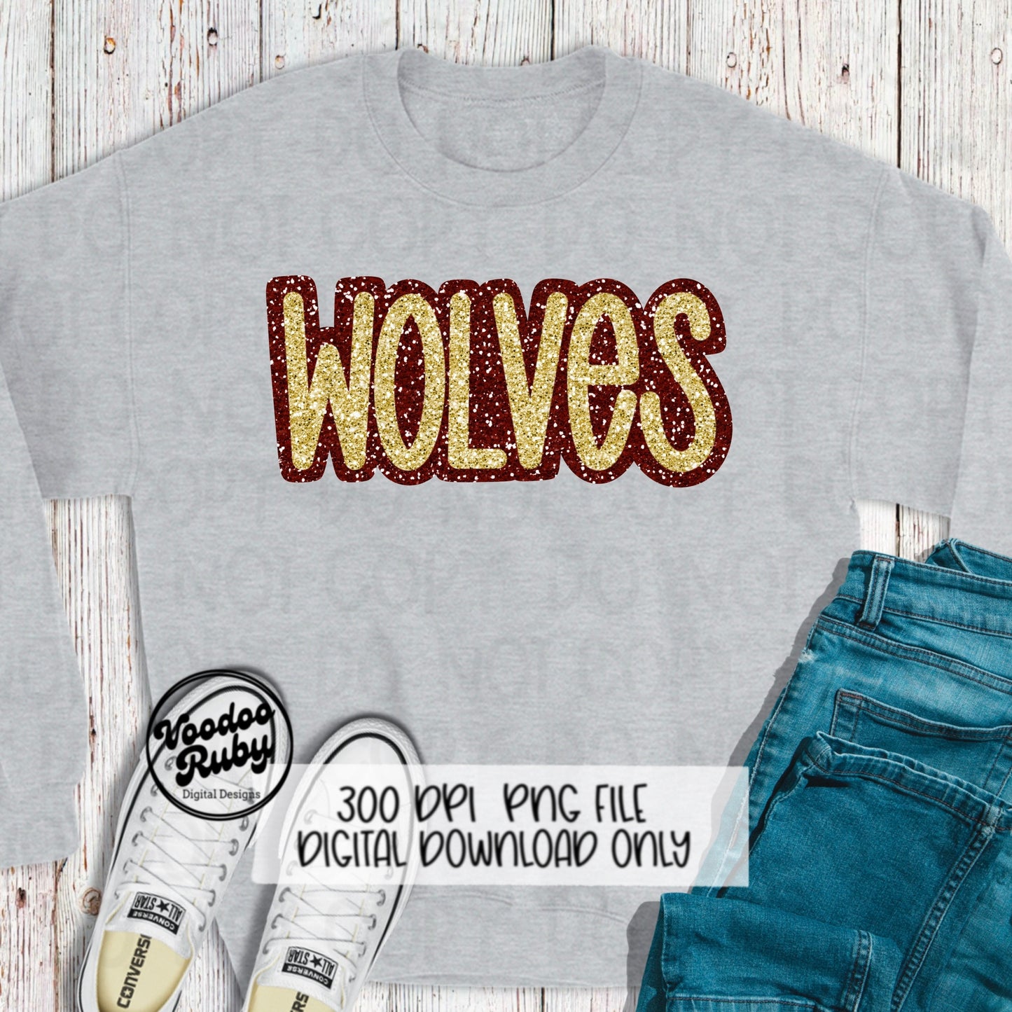 Wolves PNG Design Glitter Hand Drawn Digital Download Faux Glitter Patch PNG Printable Clip Art Faux Appliqué Wolves Football DTF