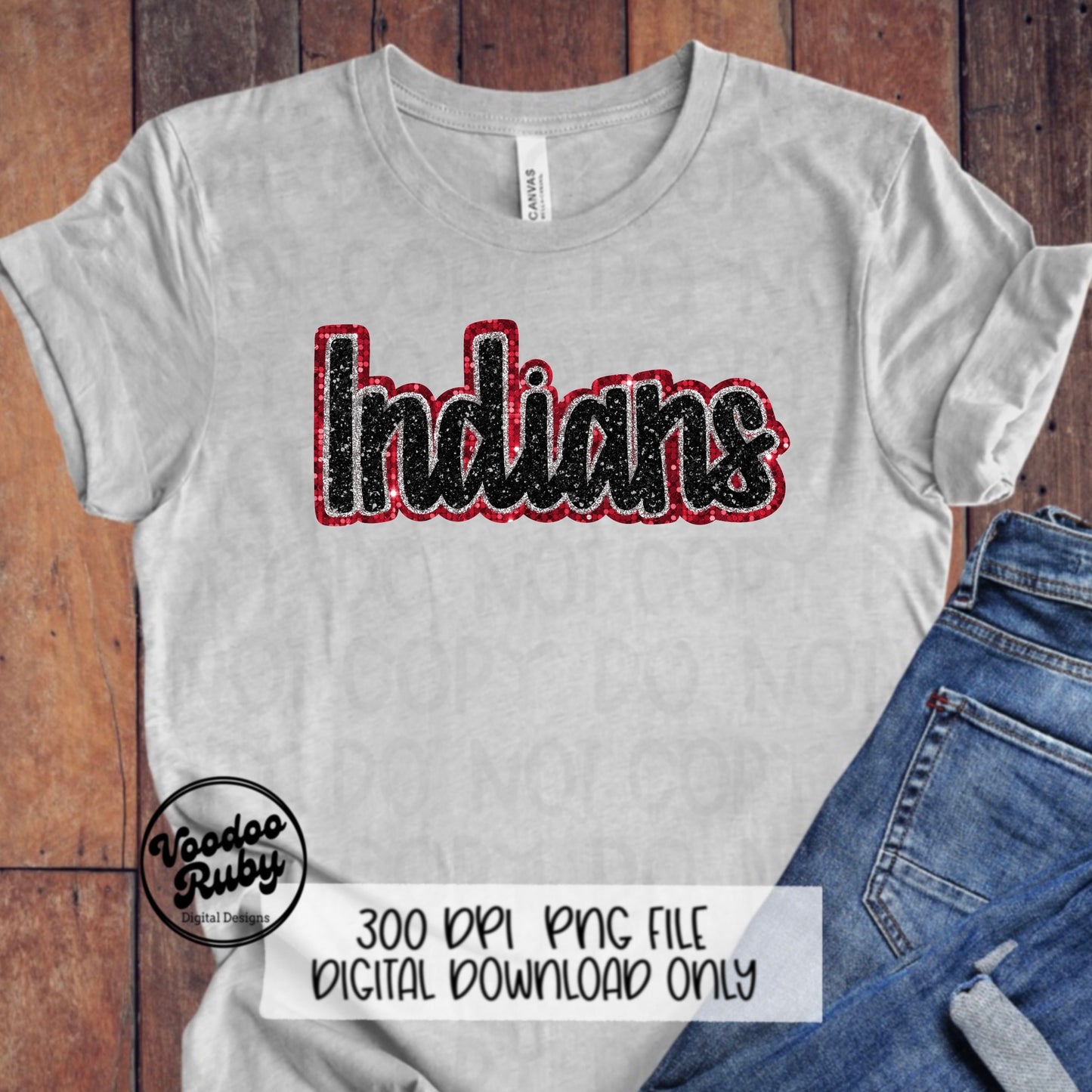Indians PNG Design Sequins Glitter Hand Drawn Digital Download Faux Sequins Patch PNG Printable Clip Art Faux Appliqué Indians Football DTF