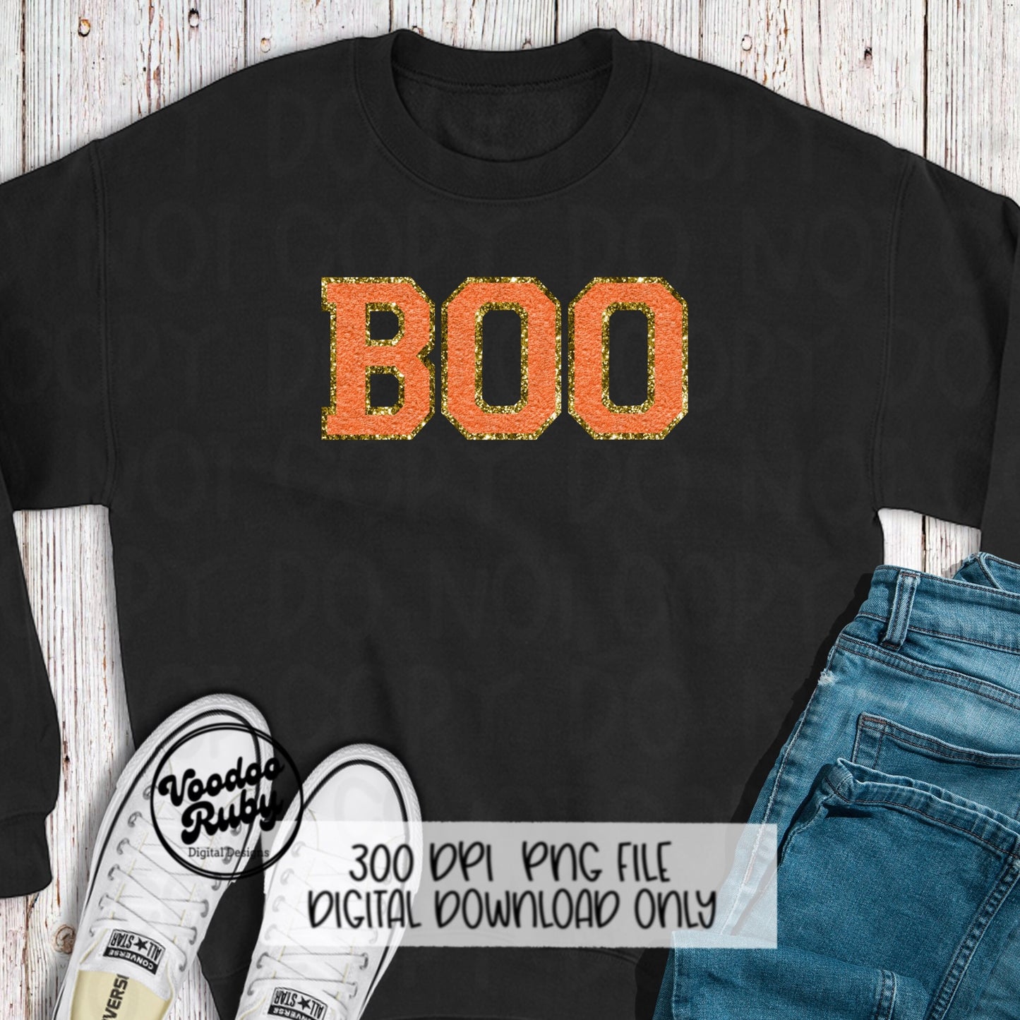 Boo PNG Design Faux Chenille Letter Patches Digital Download Halloween PNG DTF Printable Faux Embroidery Png