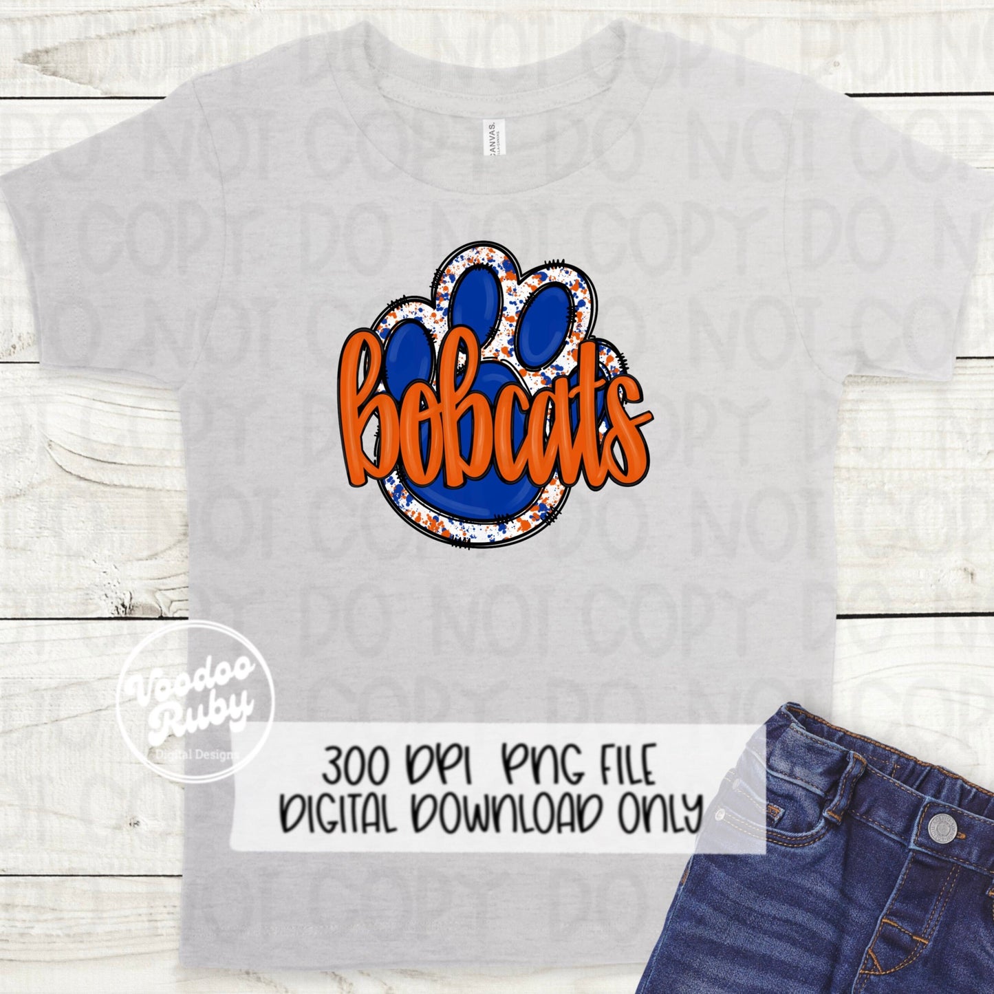 Bobcats PNG Design Sublimation Hand Drawn Digital Download Football PNG Paw Blue Orange Bobcats Football DTF Printable Mascot Clip Art