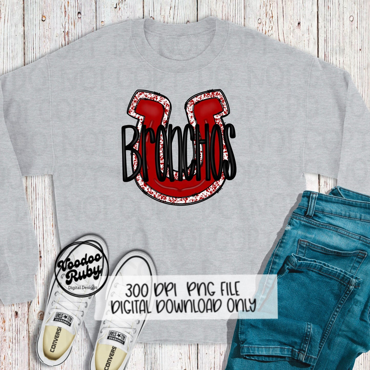Bronchos PNG Design Sublimation Hand Drawn Digital Download Football PNG Red Bronchos Football DTF Printable
