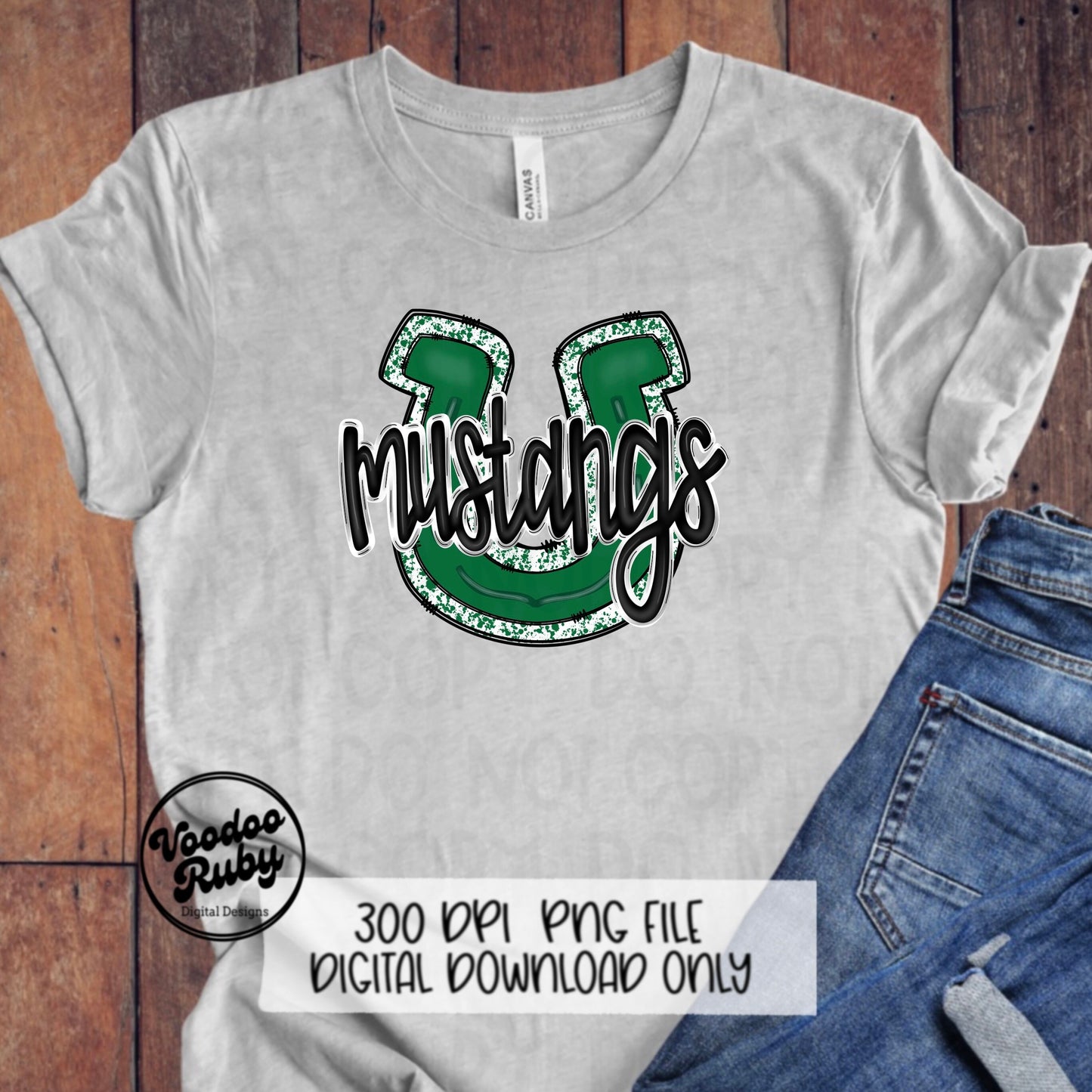 Mustangs PNG Design Hand Drawn Digital Download Football PNG Mustangs Sublimation Design Green Mustangs Football DTF Printable