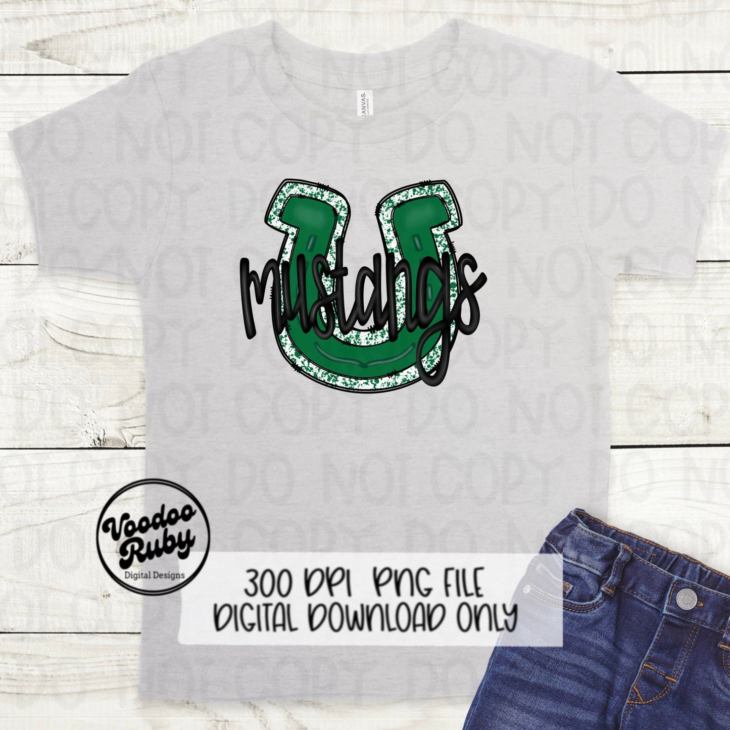 Mustangs PNG Design Hand Drawn Digital Download Football PNG Mustangs Sublimation Design Green Mustangs Football DTF Printable