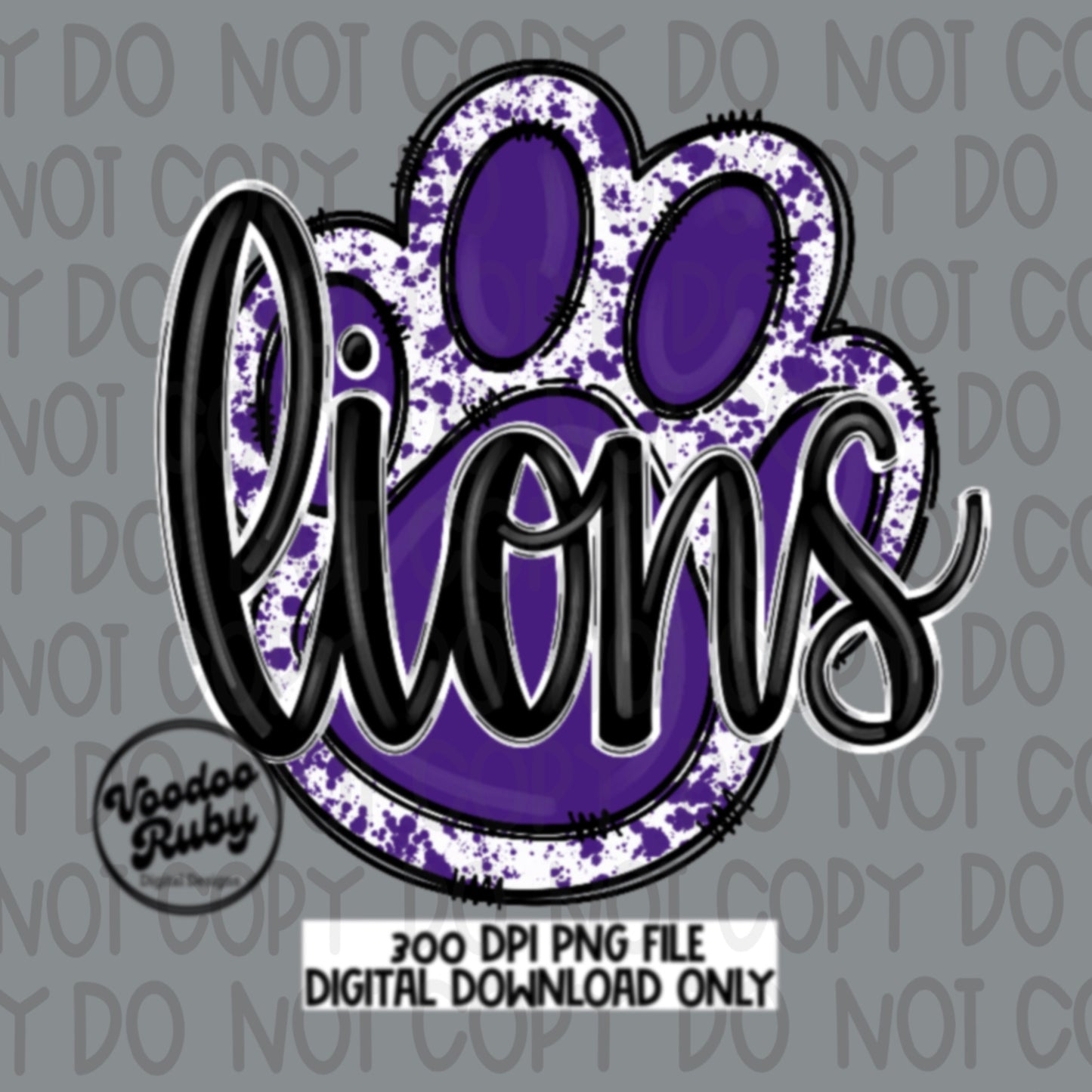 Lions PNG Design Sublimation Hand Drawn Digital Download Lions Football PNG Purple Paw Lions Mascot DTF Printable
