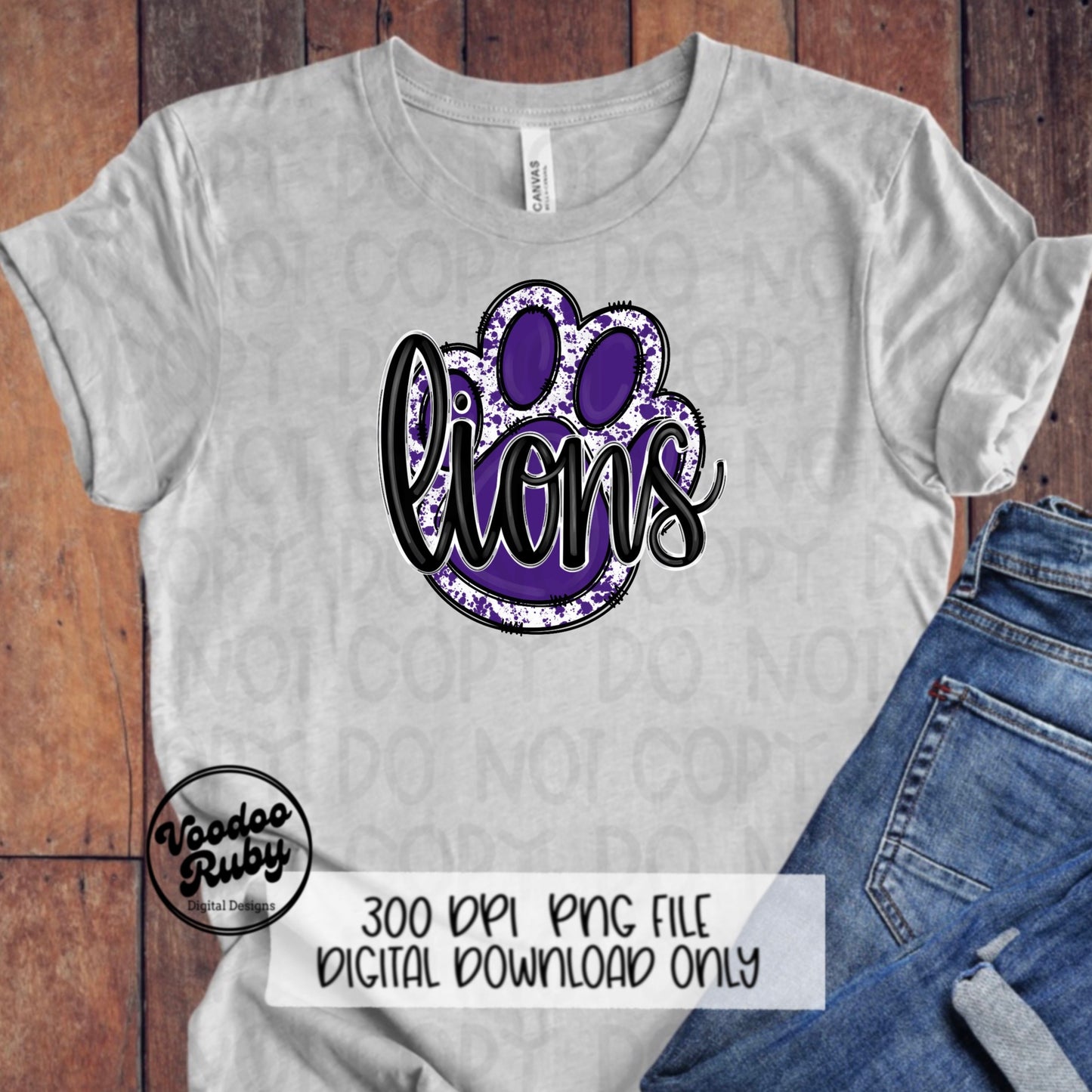 Lions PNG Design Sublimation Hand Drawn Digital Download Lions Football PNG Purple Paw Lions Mascot DTF Printable