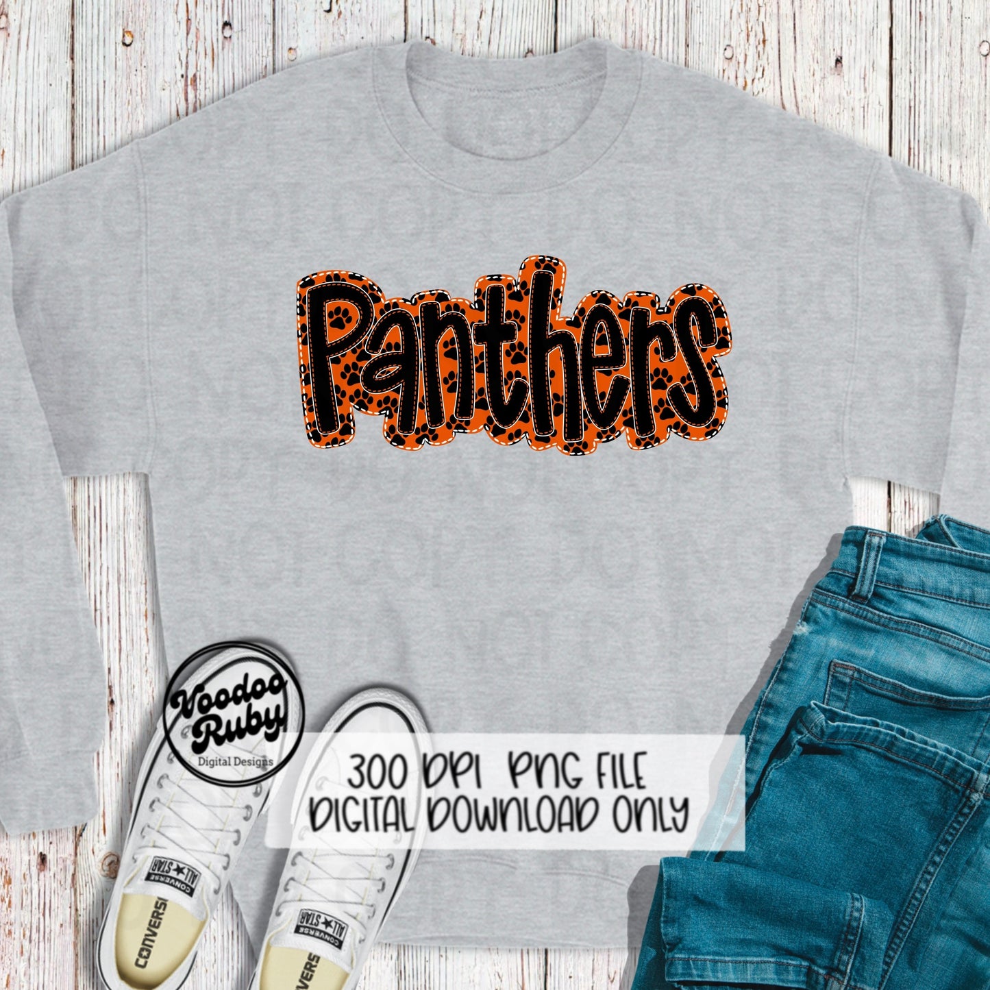 Panthers PNG Design Embroidery Faux Applique Hand Drawn Digital Download Sublimation Panthers PNG Football png Orange Panthers DTF Printable