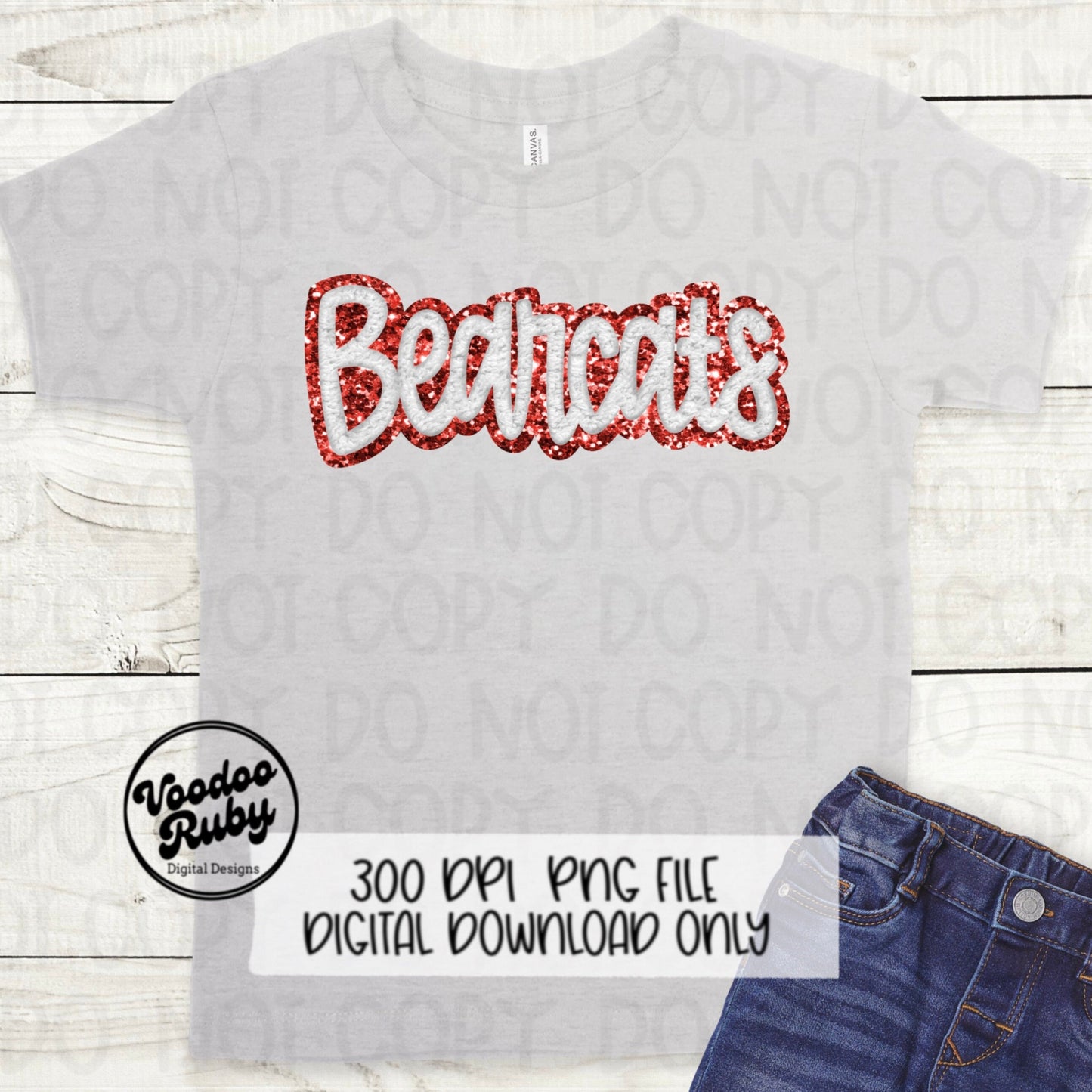 Bearcats PNG Design Sublimation Faux Chenille Patches Faux Applique Hand Drawn Digital Download Sublimation Football Red White Bearcats DTF Printable