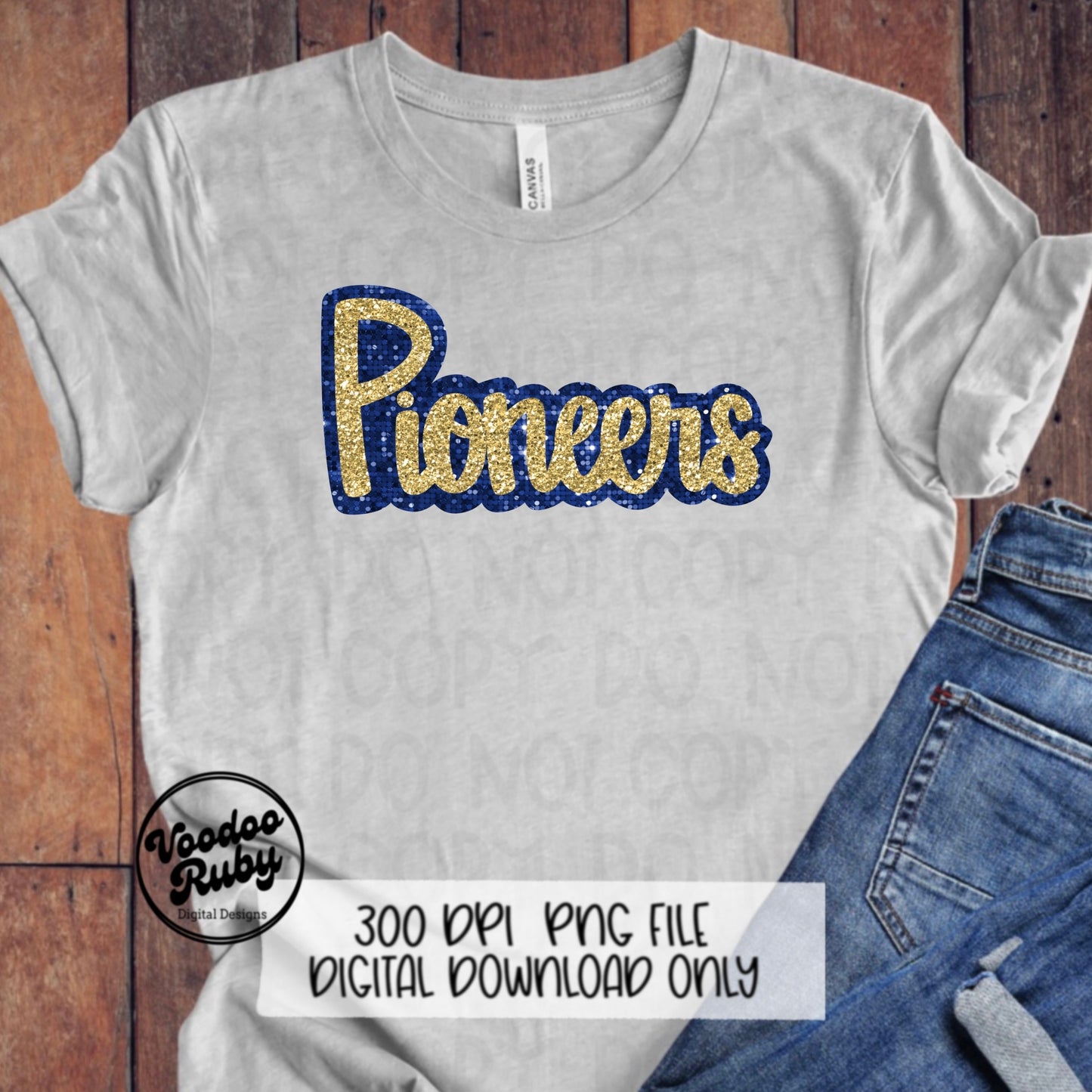 Glitter Pioneers PNG Design Sublimation Sequin Hand Drawn Digital Download Faux Sequins PNG Blue Gold Pioneers Football DTF Printable