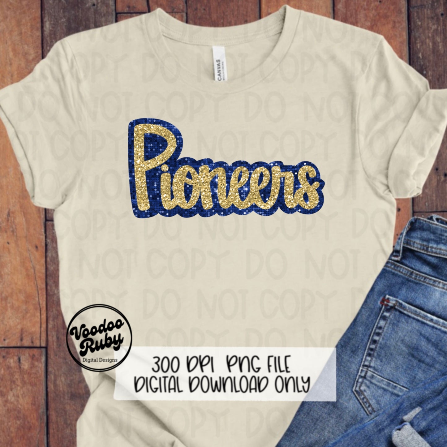 Glitter Pioneers PNG Design Sublimation Sequin Hand Drawn Digital Download Faux Sequins PNG Blue Gold Pioneers Football DTF Printable