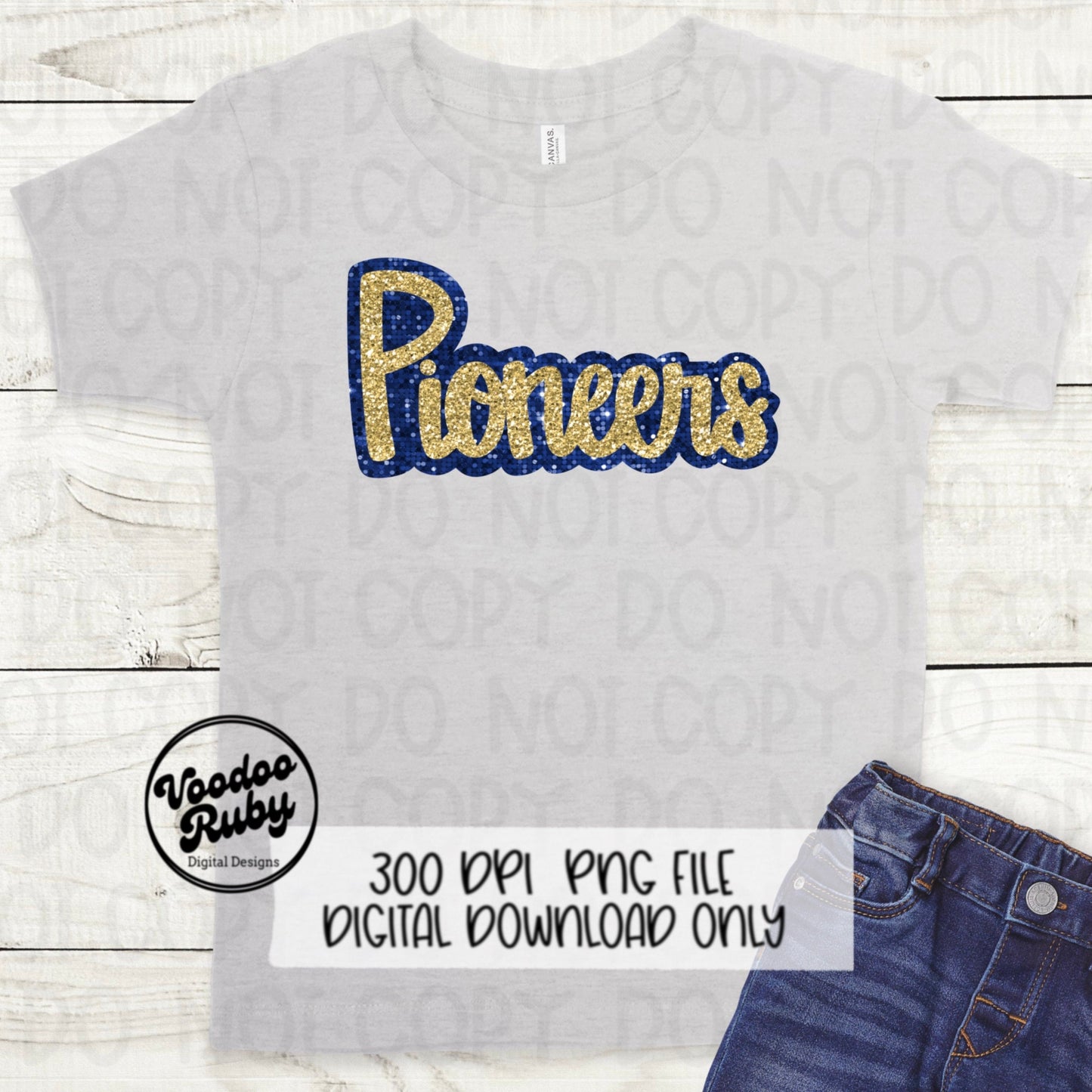 Glitter Pioneers PNG Design Sublimation Sequin Hand Drawn Digital Download Faux Sequins PNG Blue Gold Pioneers Football DTF Printable