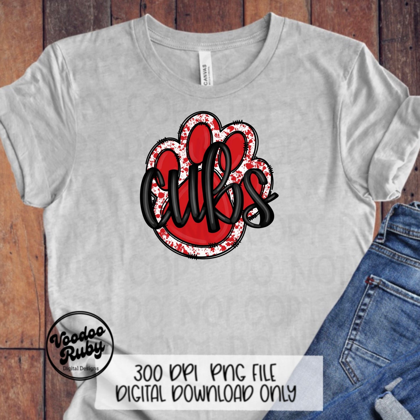 Cubs PNG Design Sublimation Hand Drawn Digital Download Football PNG Red Cubs Paw DTF Printable Mascot png Clip Art