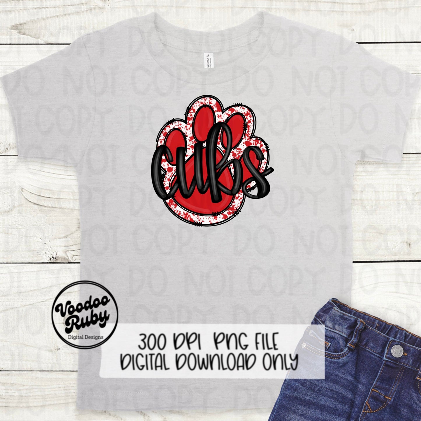 Cubs PNG Design Sublimation Hand Drawn Digital Download Football PNG Red Cubs Paw DTF Printable Mascot png Clip Art