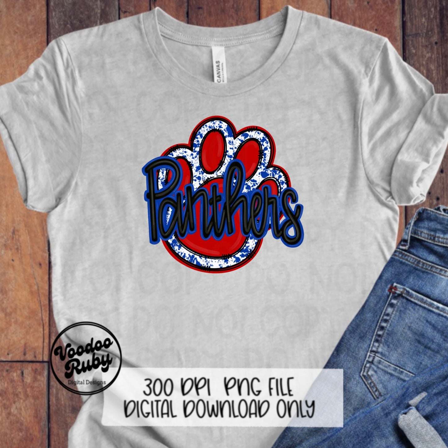 Panthers PNG Design Hand Drawn Digital Download Football PNG Blue Red Panthers Paw Print Sublimation DTF Printable Panthers Mascot png