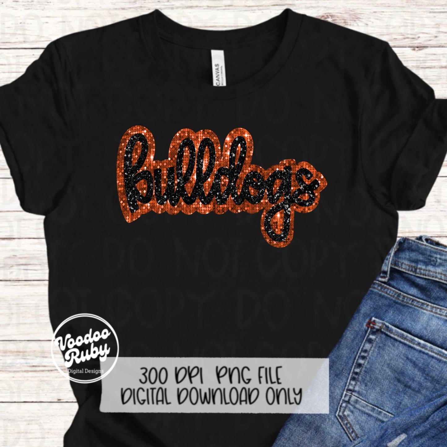 Bulldogs PNG Design Sequin Mascot Faux Appliqué Hand Drawn Digital Download Sublimation Football Sequins Black Orange Bulldogs DTF Printable