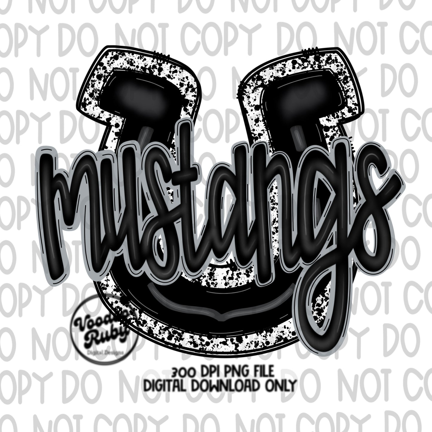 Mustangs PNG Design Sublimation Hand Drawn Digital Download Football PNG Mustangs Black White Football Mascot DTF Printable