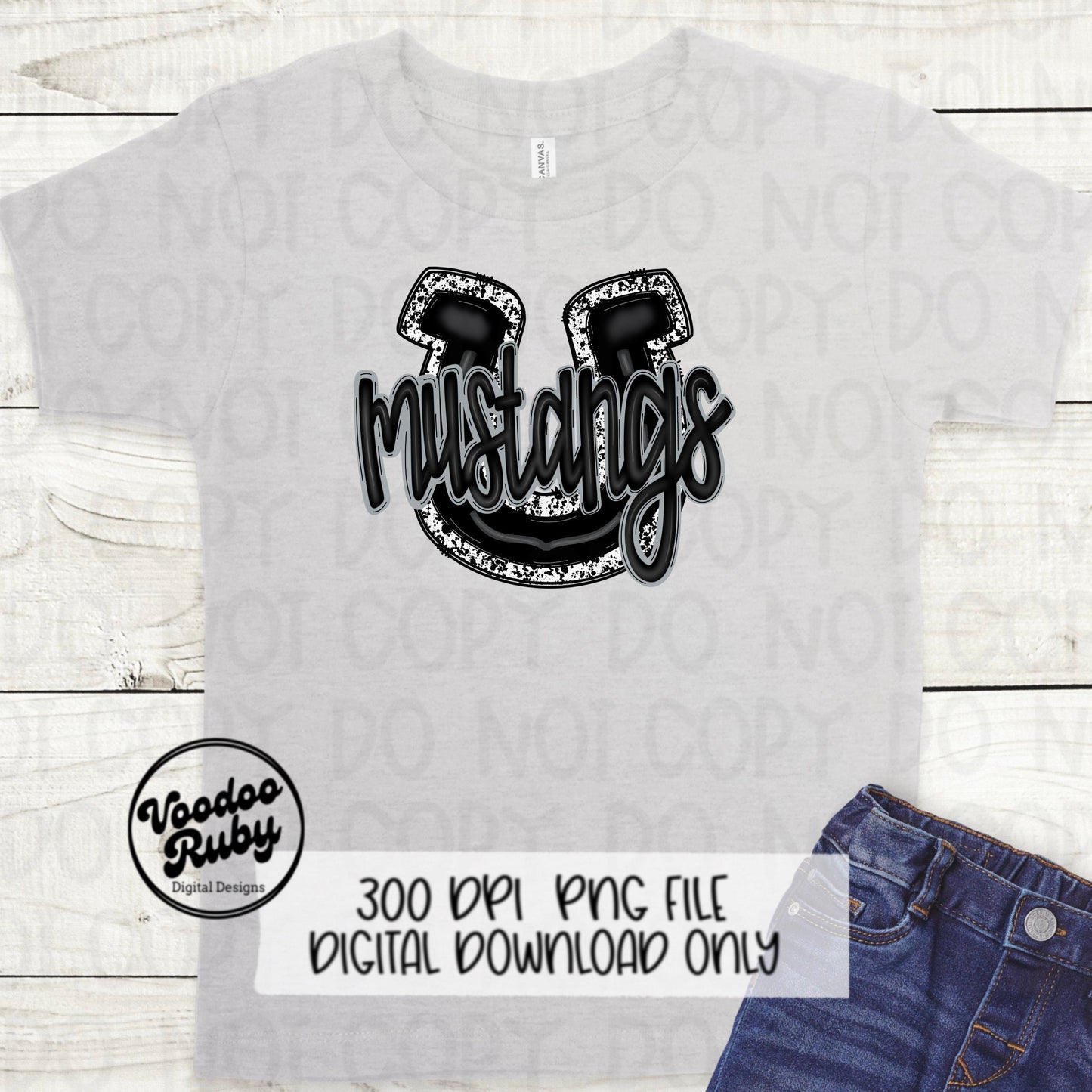 Mustangs PNG Design Sublimation Hand Drawn Digital Download Football PNG Mustangs Black White Football Mascot DTF Printable