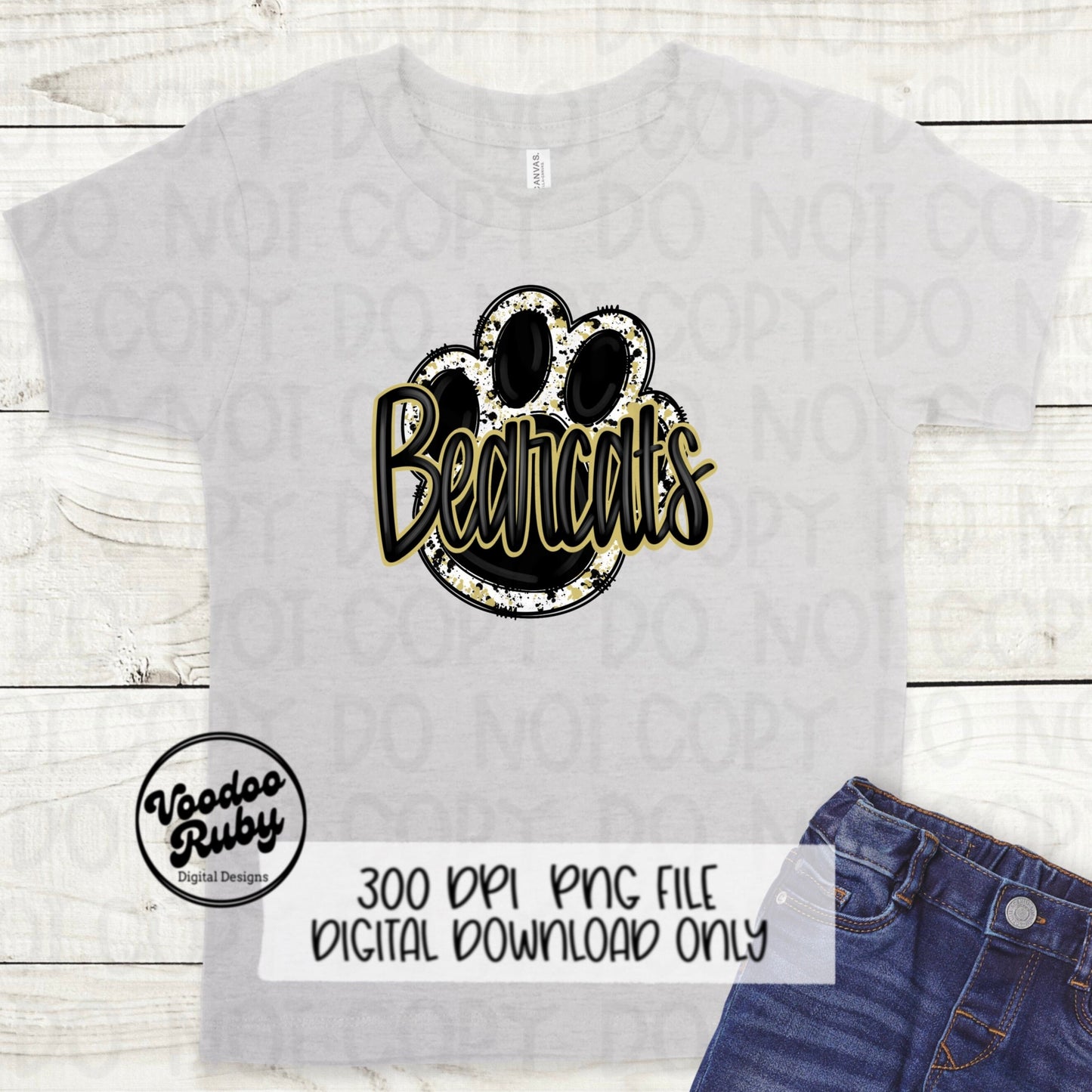 Bearcats PNG Design Sublimation Hand Drawn Digital Download Football PNG Black and Gold Paw Print Bearcats Football Mascot DTF Printable