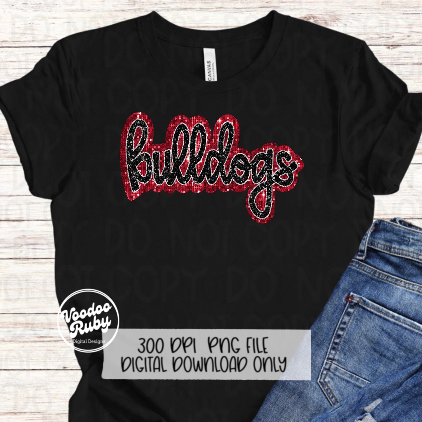 Bulldogs PNG Design Sequin Mascot Faux Appliqué Hand Drawn Digital Download Sublimation Football Sequins Black Red Bulldogs DTF Printable