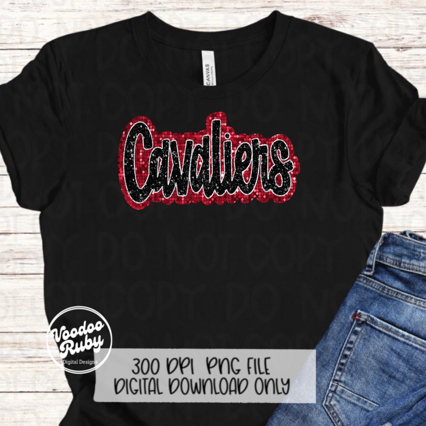 Cavaliers PNG Design Sequins Glitter Hand Drawn Digital Download Faux Sequins Patch PNG Printable Faux Appliqué Cavaliers Football DTF