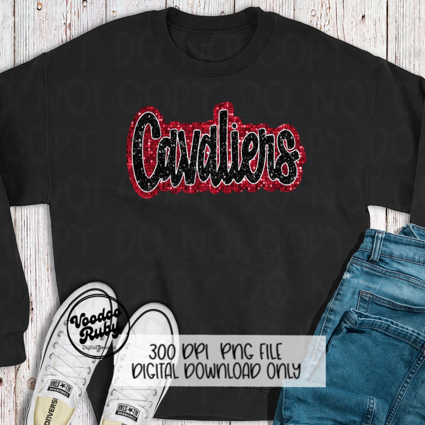 Cavaliers PNG Design Sequins Glitter Hand Drawn Digital Download Faux Sequins Patch PNG Printable Faux Appliqué Cavaliers Football DTF