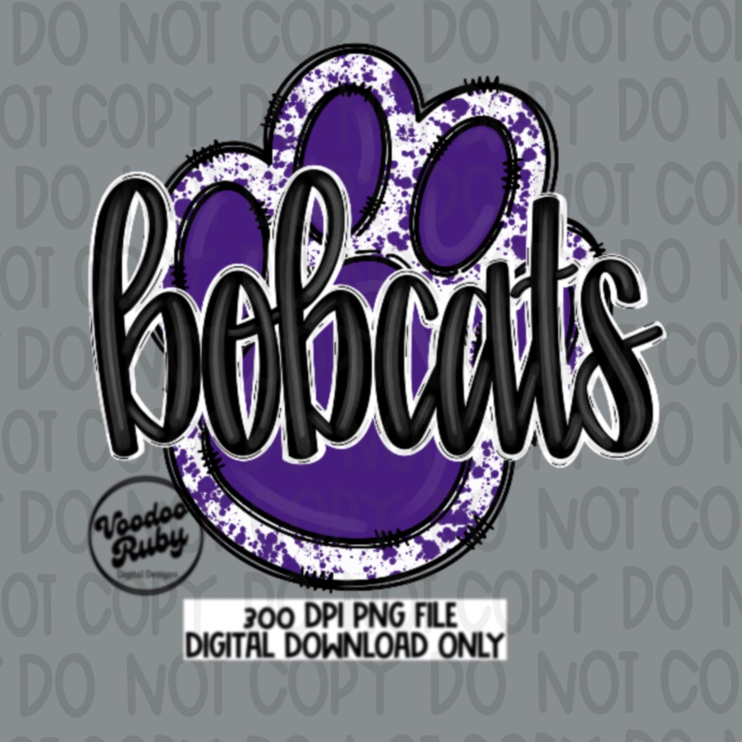 Bobcats PNG Design Purple Sublimation Hand Drawn Digital Download Football PNG Purple Bobcats Paw Football Mascot DTF Printable Clip Art