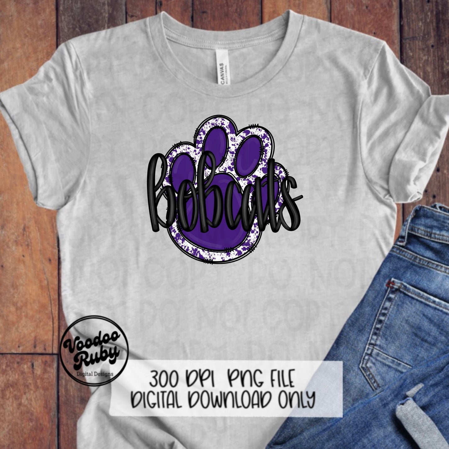 Bobcats PNG Design Purple Sublimation Hand Drawn Digital Download Football PNG Purple Bobcats Paw Football Mascot DTF Printable Clip Art