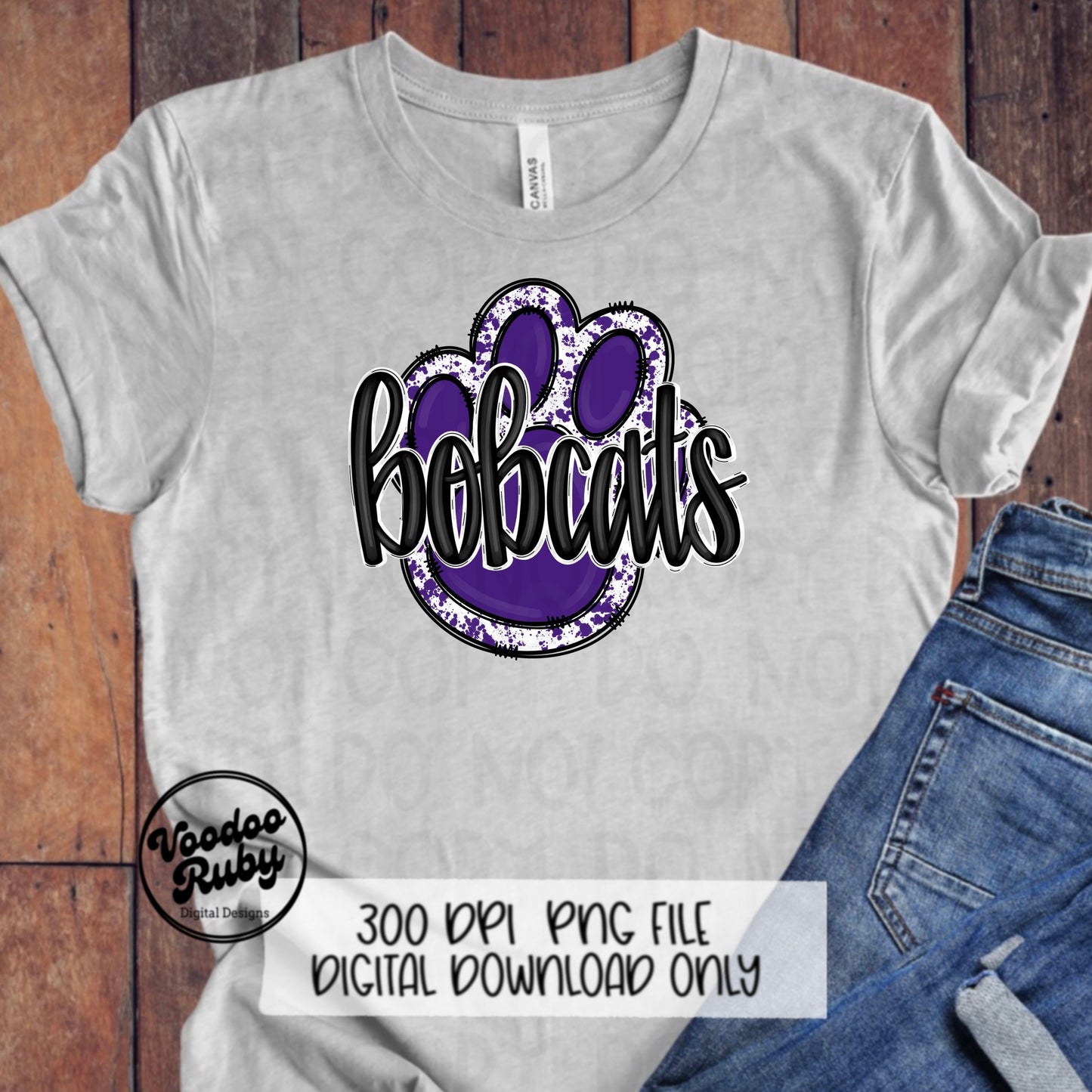 Bobcats PNG Design Purple Sublimation Hand Drawn Digital Download Football PNG Purple Bobcats Paw Football Mascot DTF Printable Clip Art