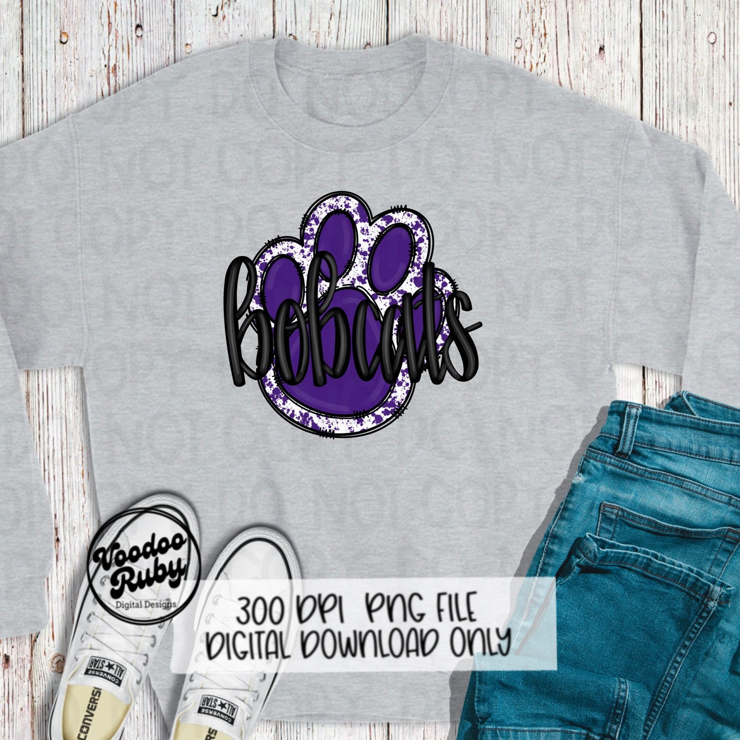 Bobcats PNG Design Purple Sublimation Hand Drawn Digital Download Football PNG Purple Bobcats Paw Football Mascot DTF Printable Clip Art