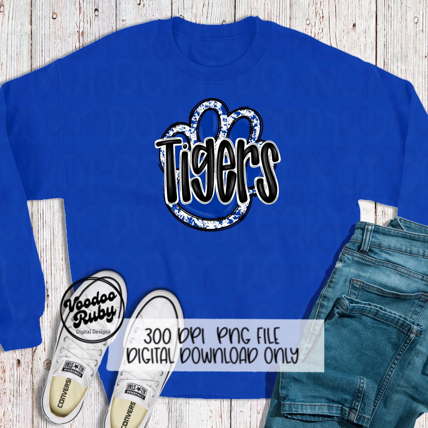 Tigers PNG Design Sublimation Hand Drawn Digital Download Football PNG Paw Blue White Tigers Football Mascot DTF Printable