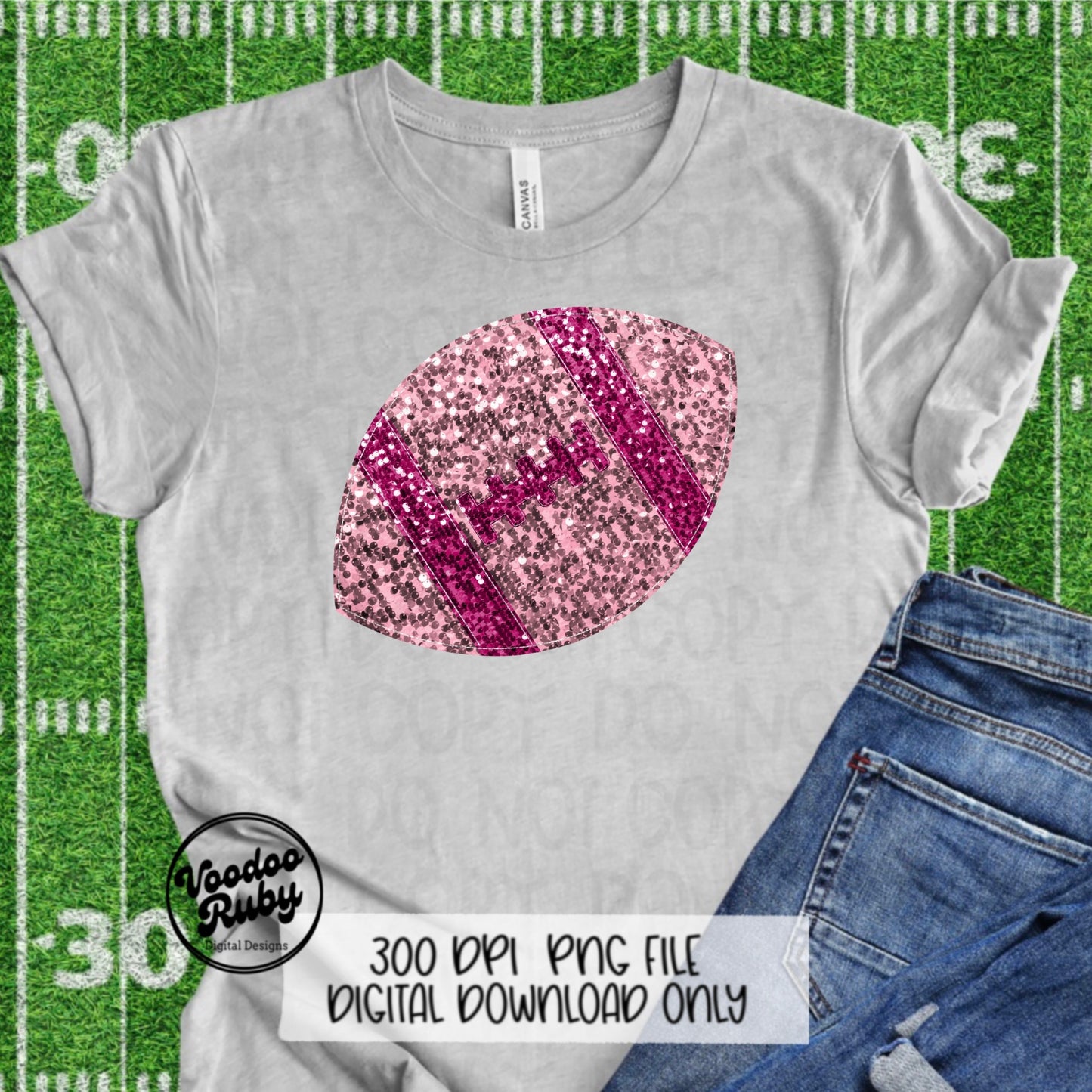 Sequin Pink Football PNG: Glitter Sublimation Design (Digital Download