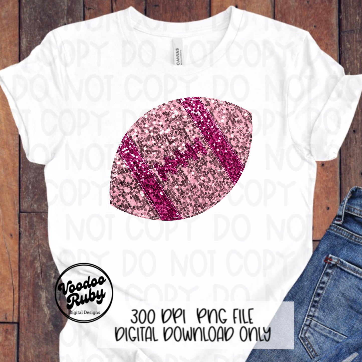 Sequin Pink Football PNG: Glitter Sublimation Design (Digital Download