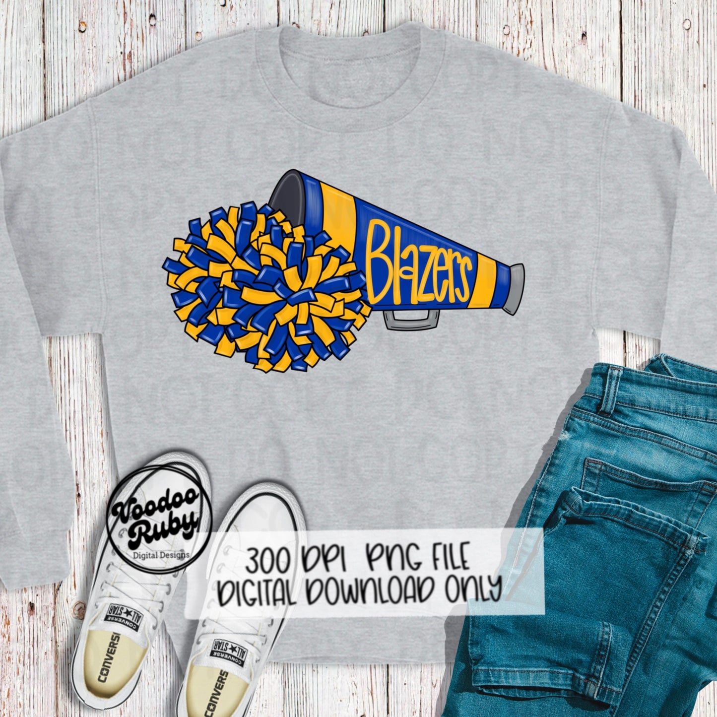 Blazers Cheer PNG Design Hand Drawn Digital Download Football PNG Sublimation Blazers Cheerleader png Clip Art Megaphone DTF Printable