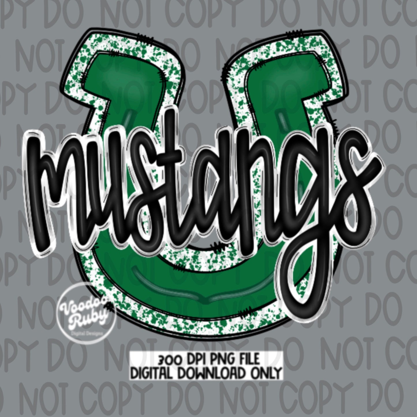 Mustangs PNG Design Hand Drawn Digital Download Football PNG Mustangs Sublimation Design Green Mustangs Football DTF Printable