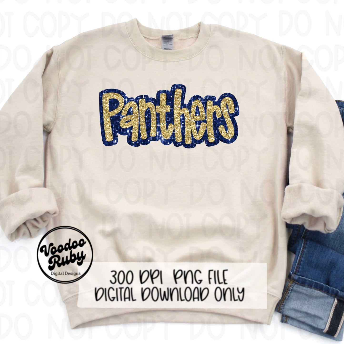 Panthers PNG Design Sequins Glitter Hand Drawn Digital Download Faux Sequins Patch PNG Printable Faux Appliqué Panthers Football DTF