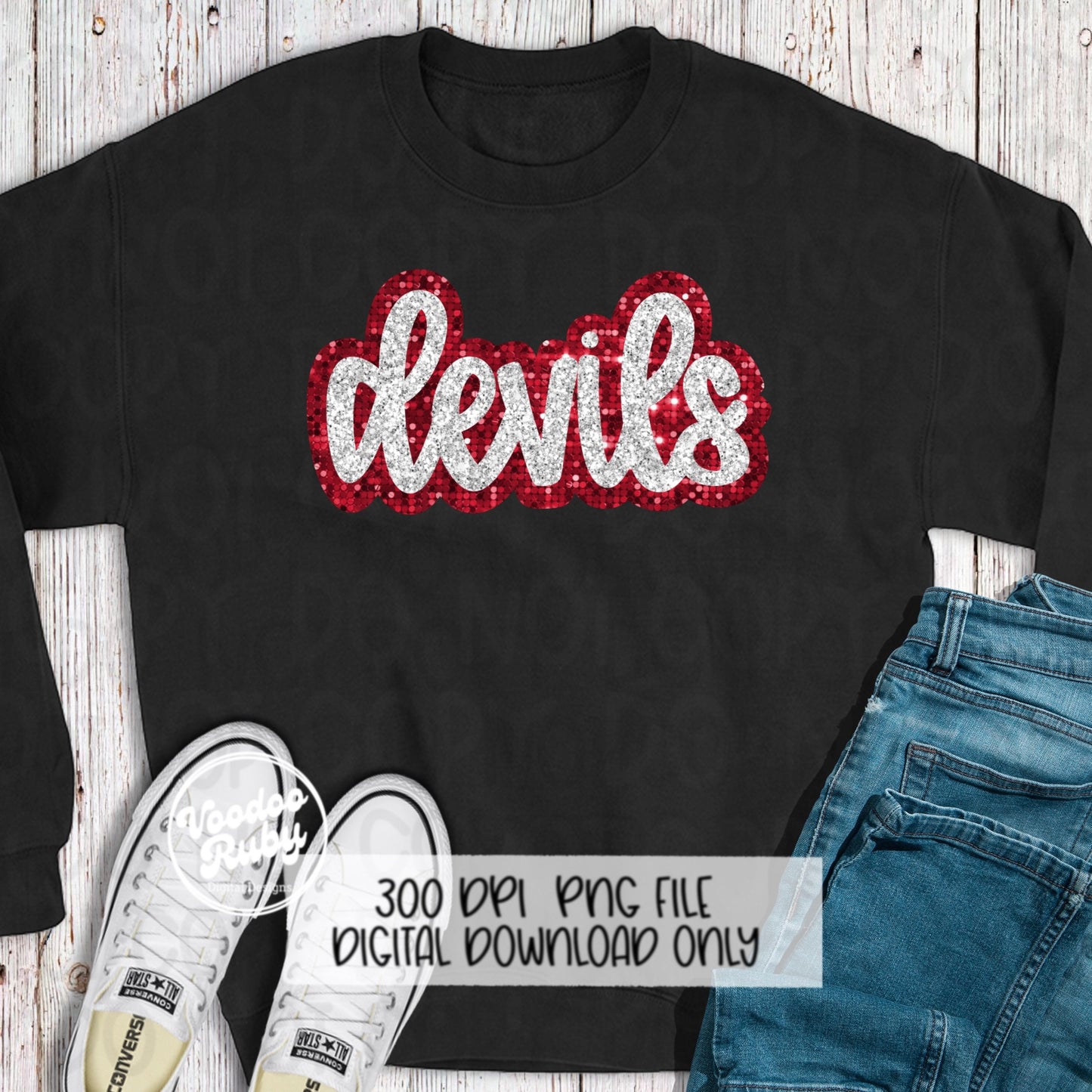 Devils PNG Design Sublimation Sequins Glitter Hand Drawn Digital Download Faux Sequins Patch PNG Printable Clip Art Faux Appliqué Devils Football DTF