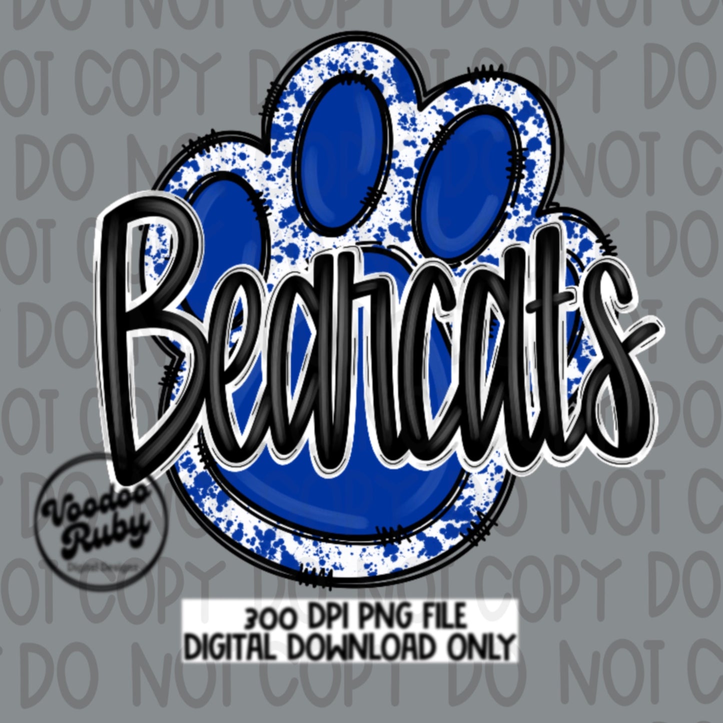 Bearcats PNG Design Sublimation Hand Drawn Digital Download Football PNG Blue Paw Print Bearcats Football Mascot DTF Printable
