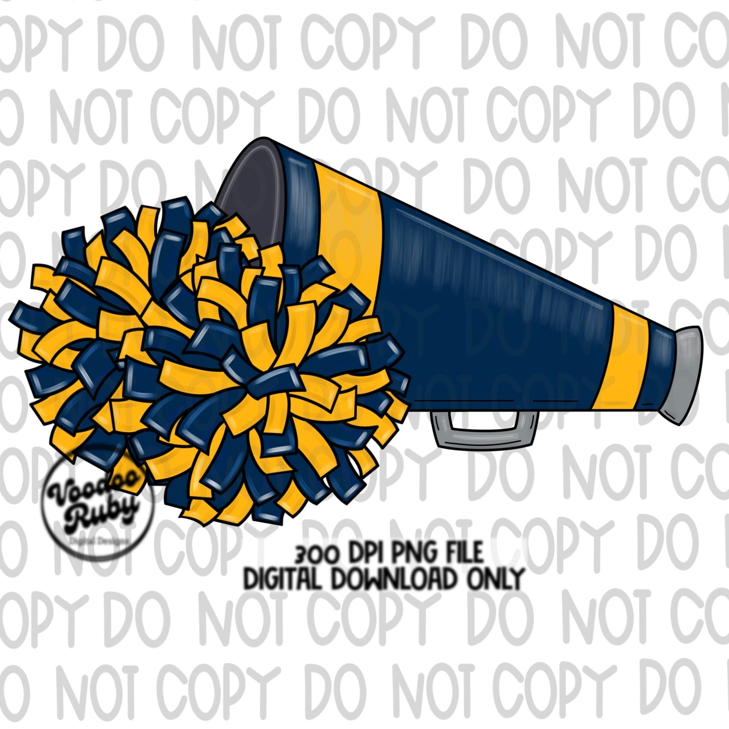 Cheer PNG Design Sublimation Blue Gold Team Hand Drawn Digital Download PNG Cheerleader Sublimation Megaphone png Clip Art DTF Printable