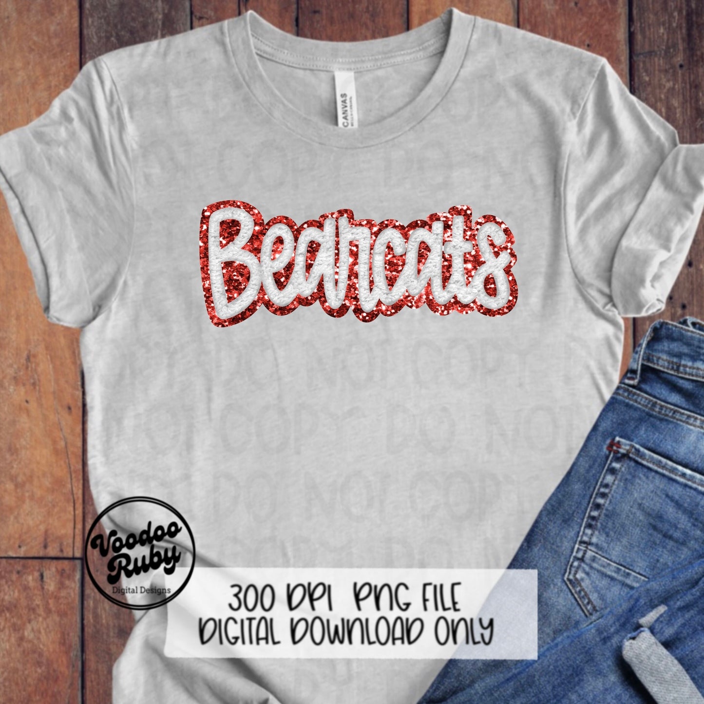 Bearcats PNG Design Sublimation Faux Chenille Patches Faux Applique Hand Drawn Digital Download Sublimation Football Red White Bearcats DTF Printable
