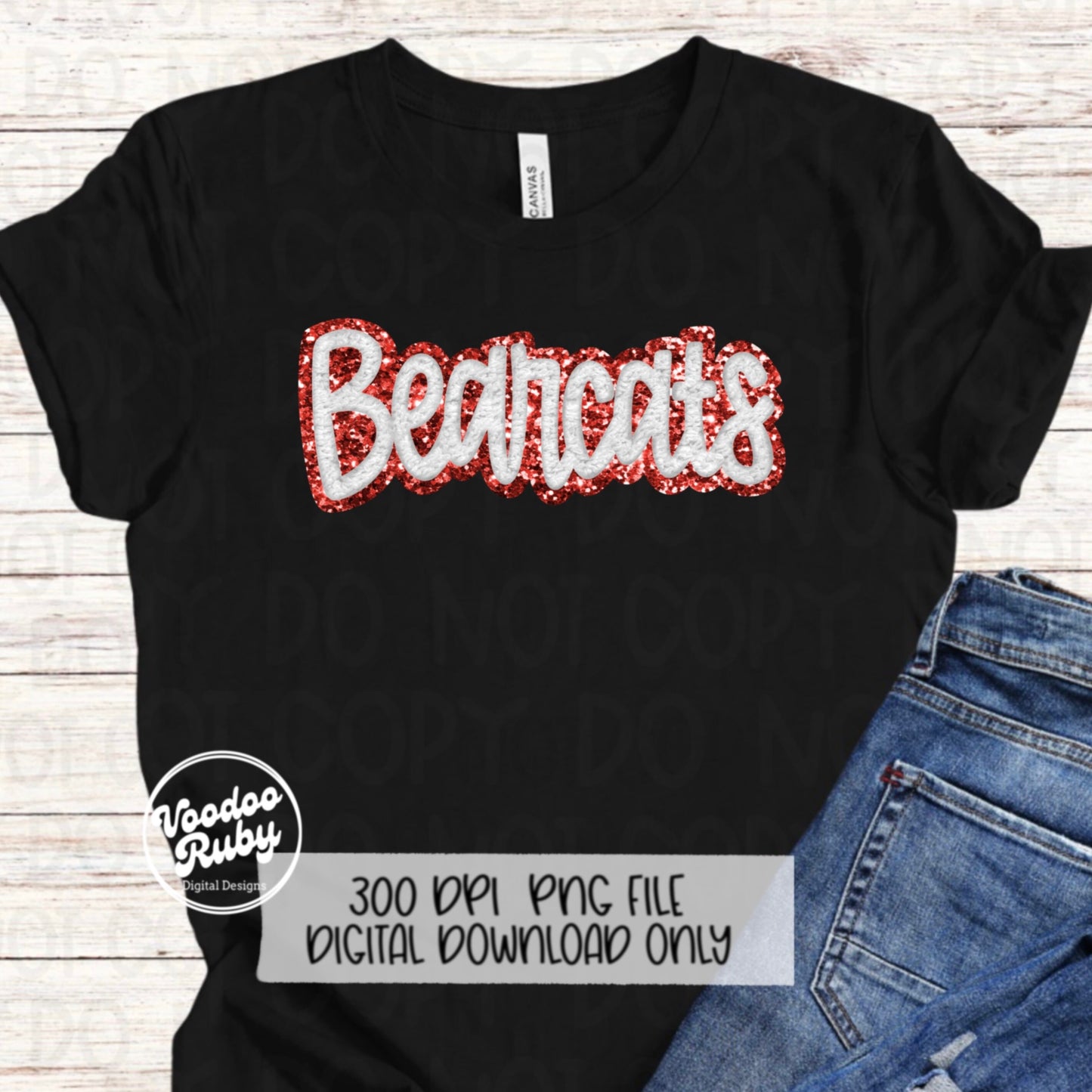 Bearcats PNG Design Sublimation Faux Chenille Patches Faux Applique Hand Drawn Digital Download Sublimation Football Red White Bearcats DTF Printable
