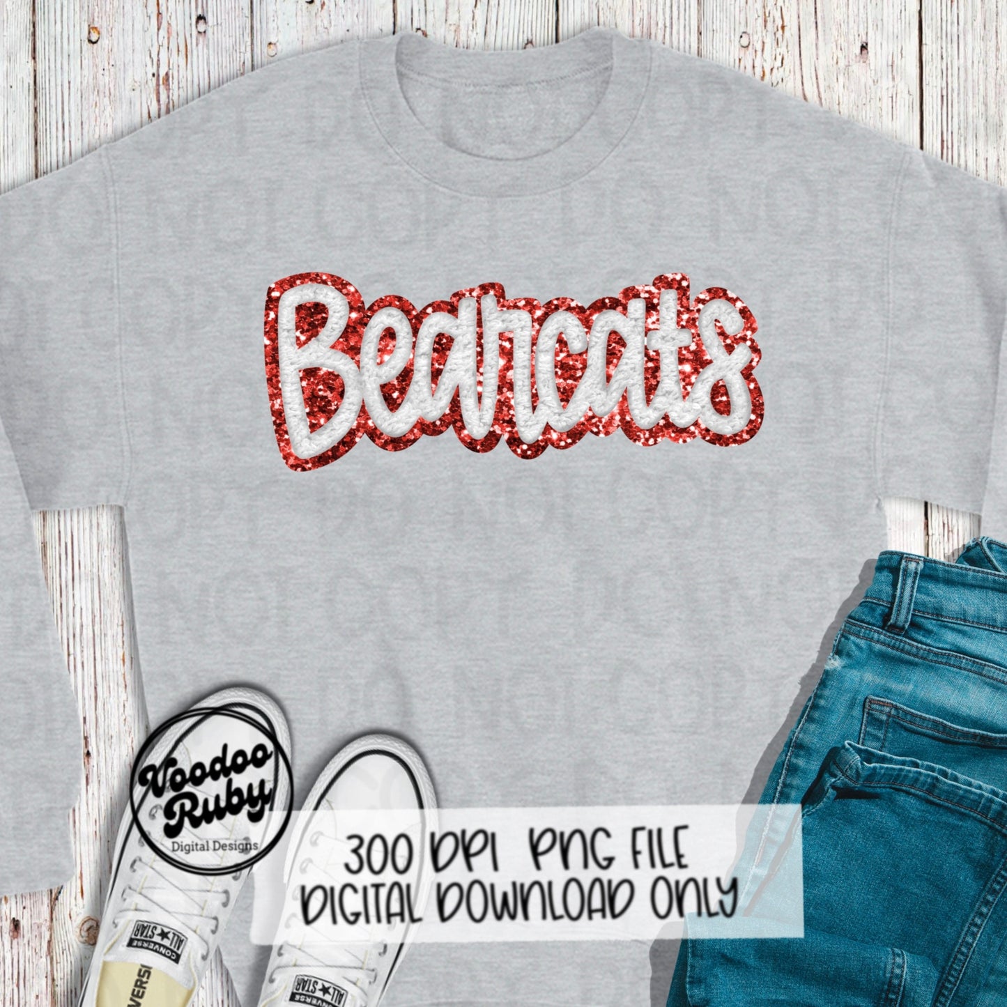 Bearcats PNG Design Sublimation Faux Chenille Patches Faux Applique Hand Drawn Digital Download Sublimation Football Red White Bearcats DTF Printable